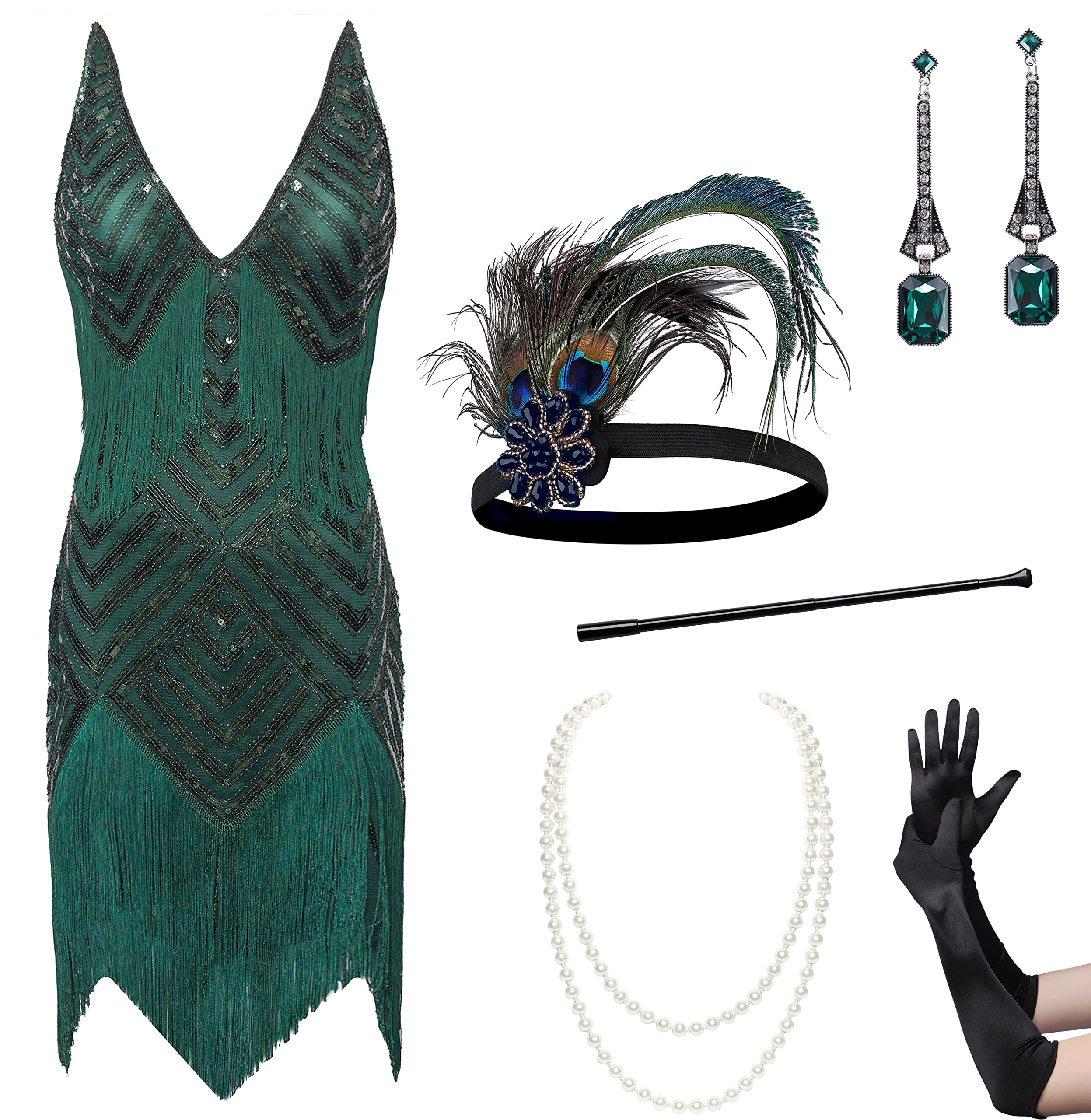 BABEYOND Women's 1920s Flapper Dress V Neck Slip Dress Roaring 20s Great Gatsby Dress for Party