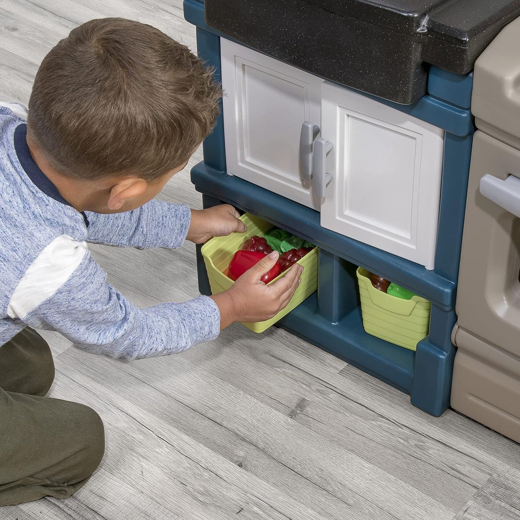 Step2 Modern Metro Kitchen Set for Kids – Includes 30+ Toy Kitchen Accessories, Interactive Features for Pretend Play – Indoor/Outdoor Toddler Playset – Dimensions 44.75" H x 46.5" W x 13.5" D