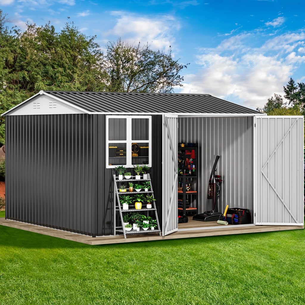 DWVO 6x4ft Outdoor Storage Shed, Lockable Metal Tool Storage Sheds, Waterproof Garden Sheds with Vents for Backyard, Patio, Garage, Lawn, Dark Gray