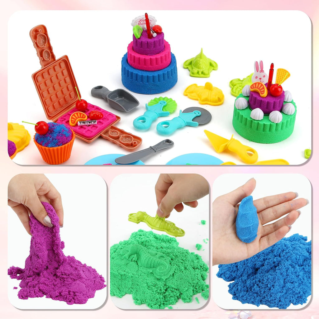 YIDESTARS Sensory Play Kit: Sand Art & Ice Cream Toy - 4lbs Colorful Sand,Molds,Tools,Sandbox w/Lid - Fun Gift for Kids(3-8)