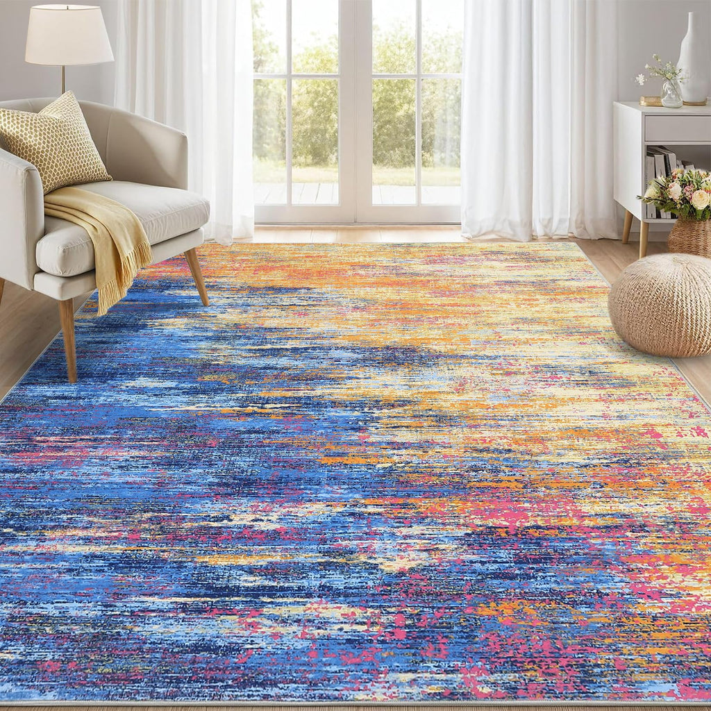 ROYHOME Modern Scalloped Abstract 2x3 Area Rug Non Slip Non Shedding Low Pile Stain Resistant Rug for Entryway Kitchen Bedroom,Black Yellow