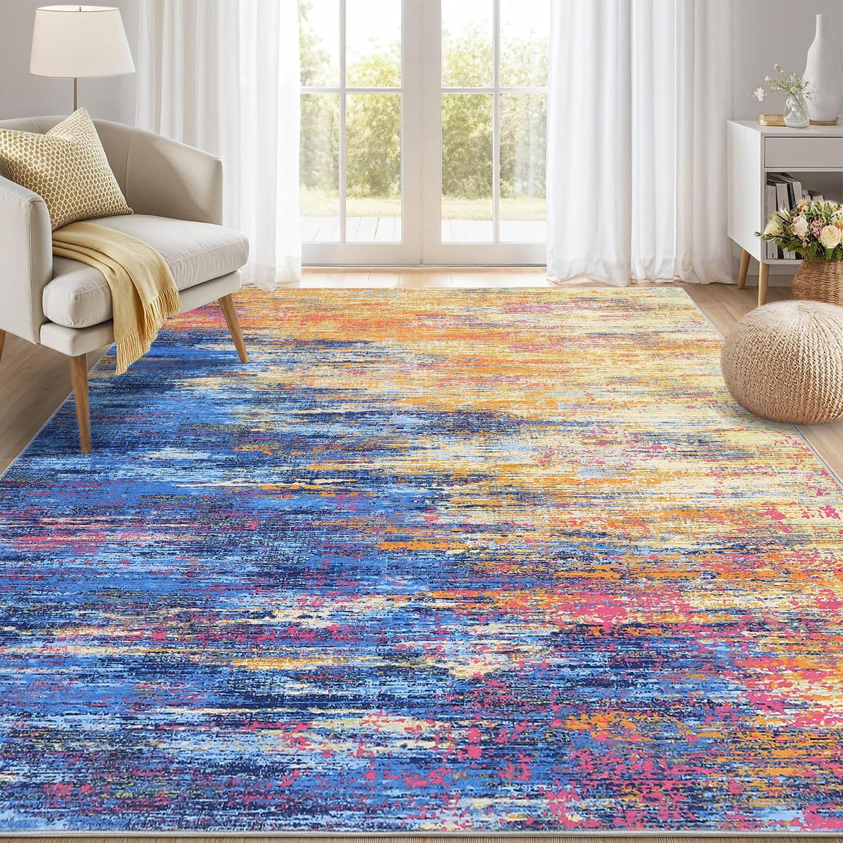 ROYHOME Modern Scalloped Abstract 2x3 Area Rug Non Slip Non Shedding Low Pile Stain Resistant Rug for Entryway Kitchen Bedroom,Black Yellow