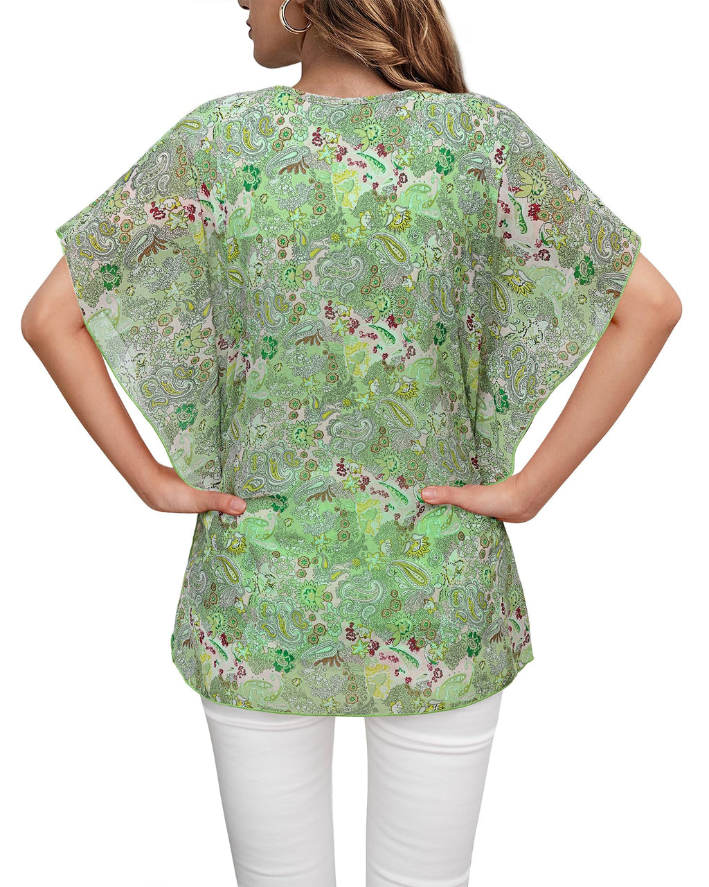 Lotusmile Women's Loose Flouncing Flutter Sleeve Double-Layered Shirt Chiffon Elegant Dressy Blouse Work Tops