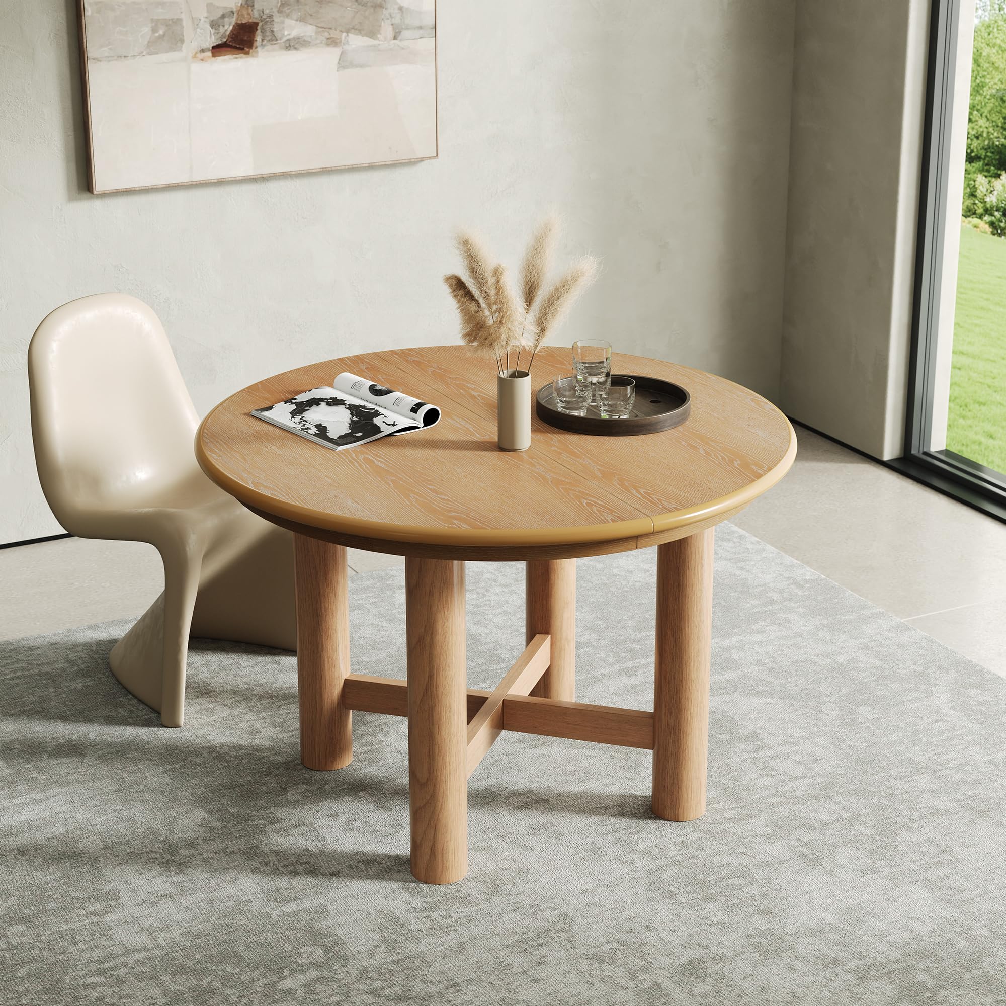 LUMISOL Round Dining Table for 4-6 People, 41"-57" Extendable Kitchen Table with 16" Removable Leaf for Small Places, Kitchen, Dining Room, Espresso