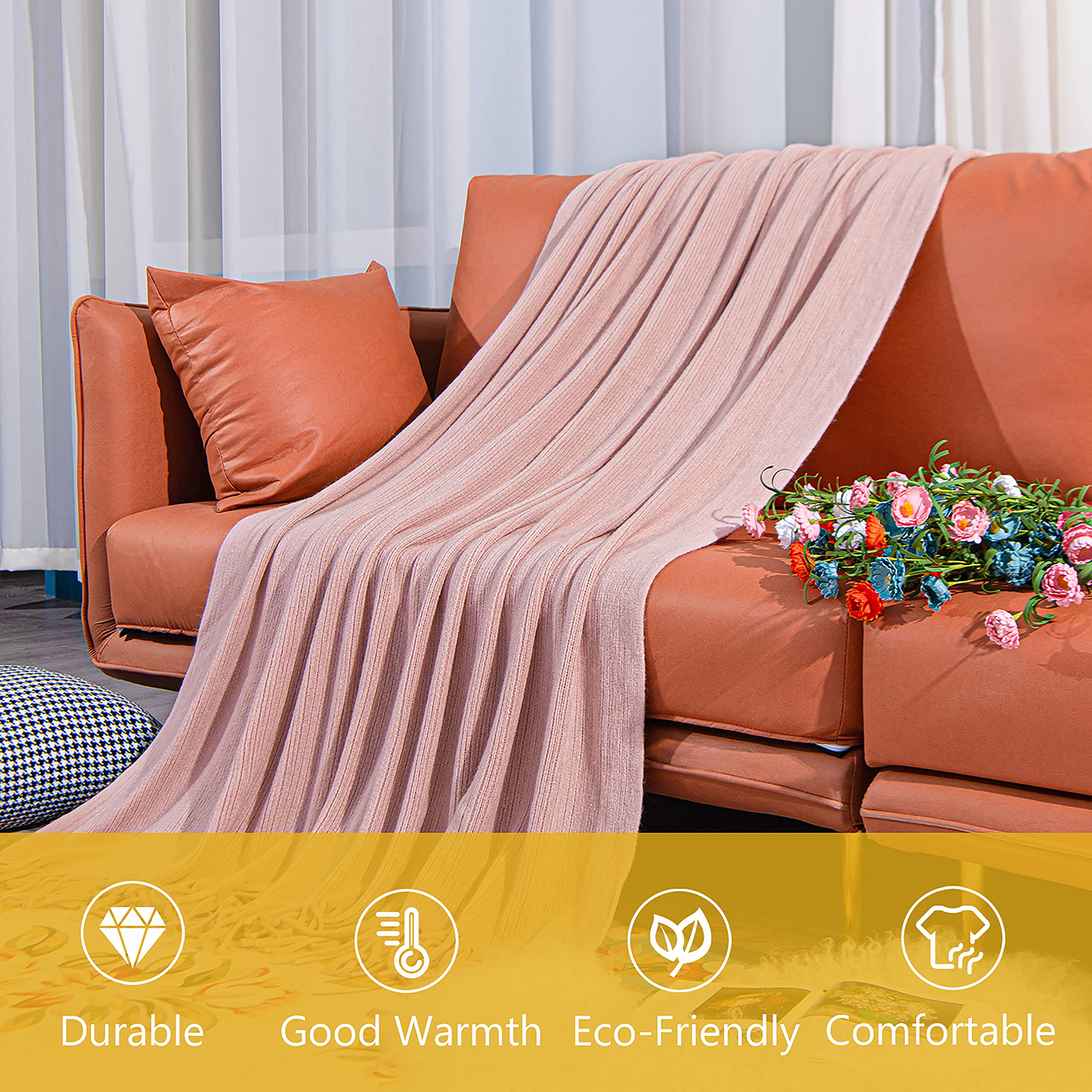NTBAY Acrylic Knitted Throw Blanket, Lightweight and Soft Cozy Decorative Woven Blanket with Tassels for Travel, Couch, Bed, Sofa, 51x67 Inches, Grey Wave