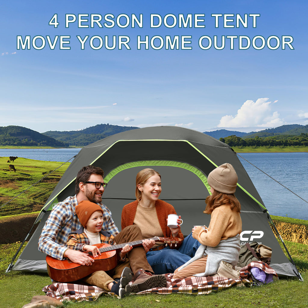 CAMPROS CP Camping Tent 2/4/6 Person, Waterproof Windproof Double Layer Dome Tent, Easy Setup with Large Mesh Windows & Wide Door for Outdoor Camping Backyard
