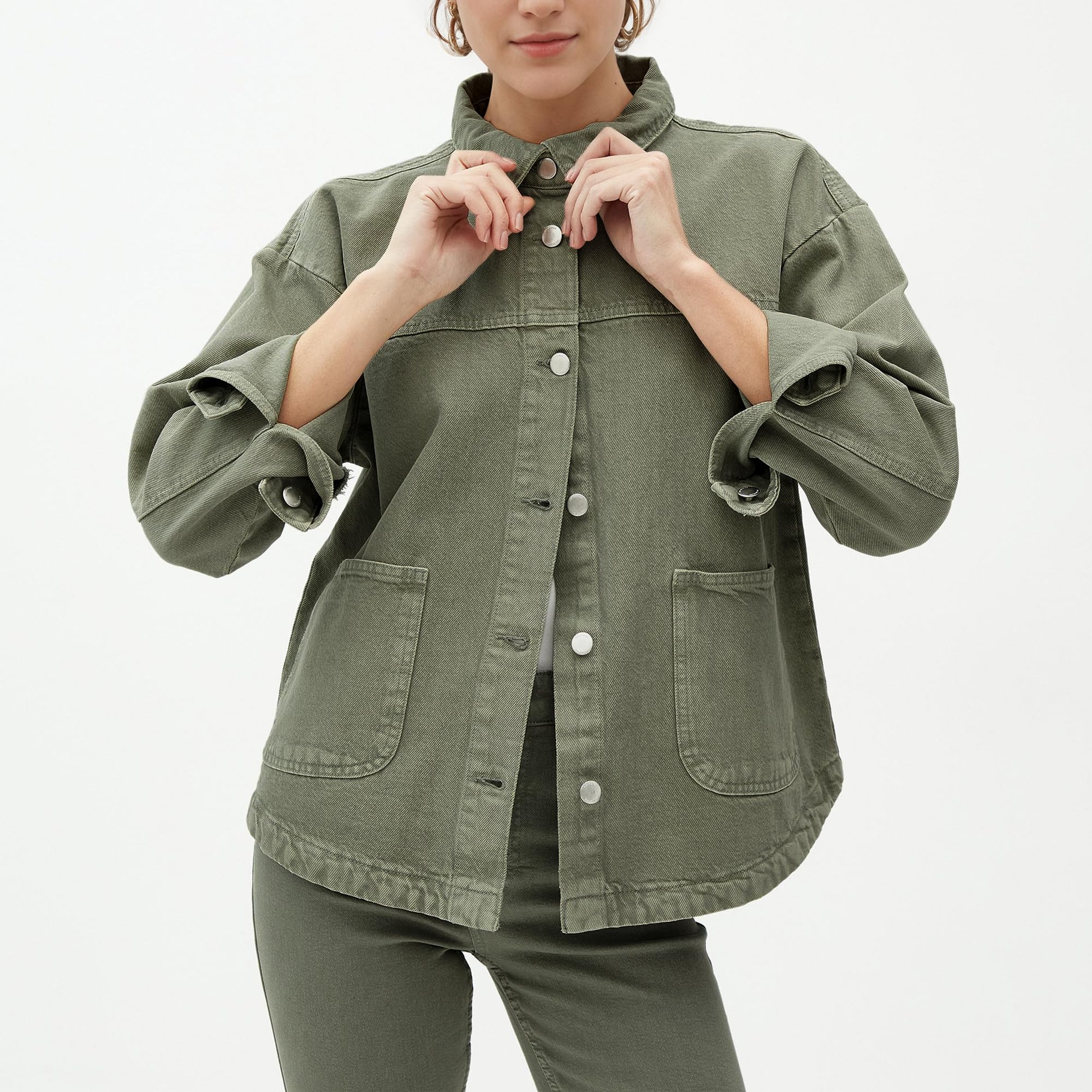 Hixiaohe Jean Jackets for Women Trendy Button Up Denim Shirt Jacket Oversized Long Sleeve Coat Fashion Clothes with Pockets