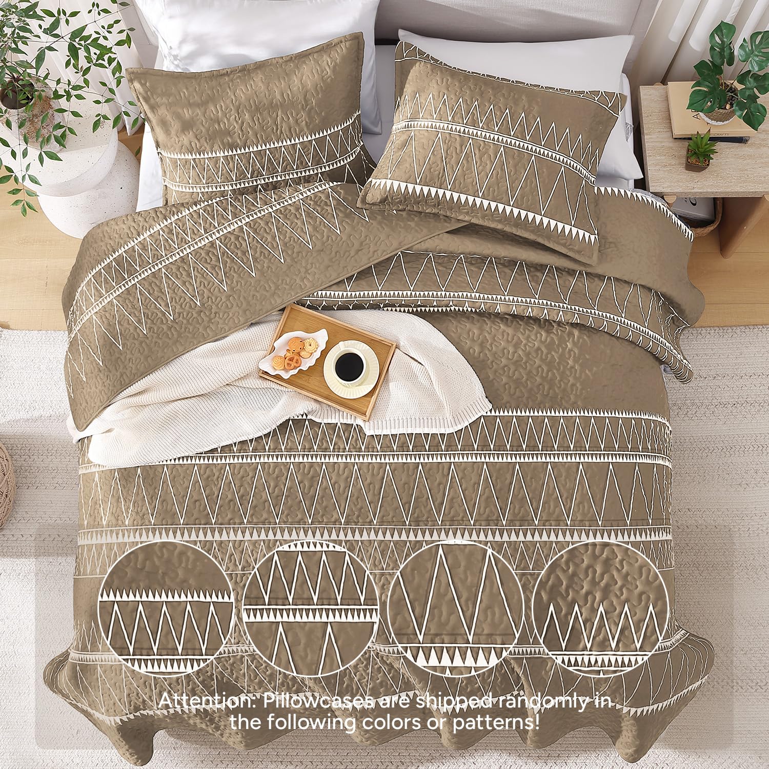 Andency Twin Quilt Set Grey, 2 Pieces Boho Lightweight Soft Striped Bedspread for All Season (68"x86"), Gray Printed Bohemian Polyester Reversible Coverlet Comoforter Sets
