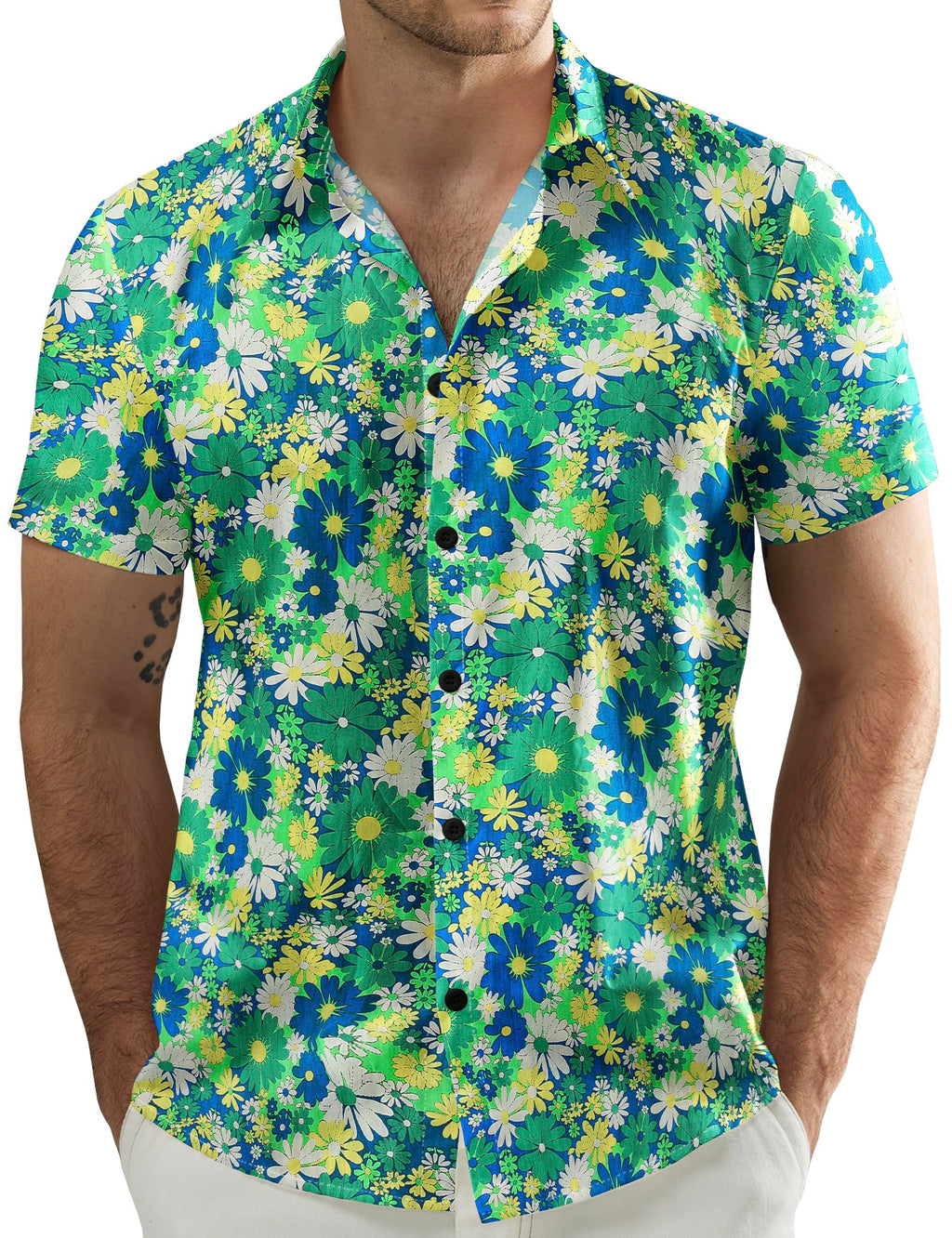 JOGAL Men's Flower Casual Short Sleeve Aloha Hawaiian Shirt