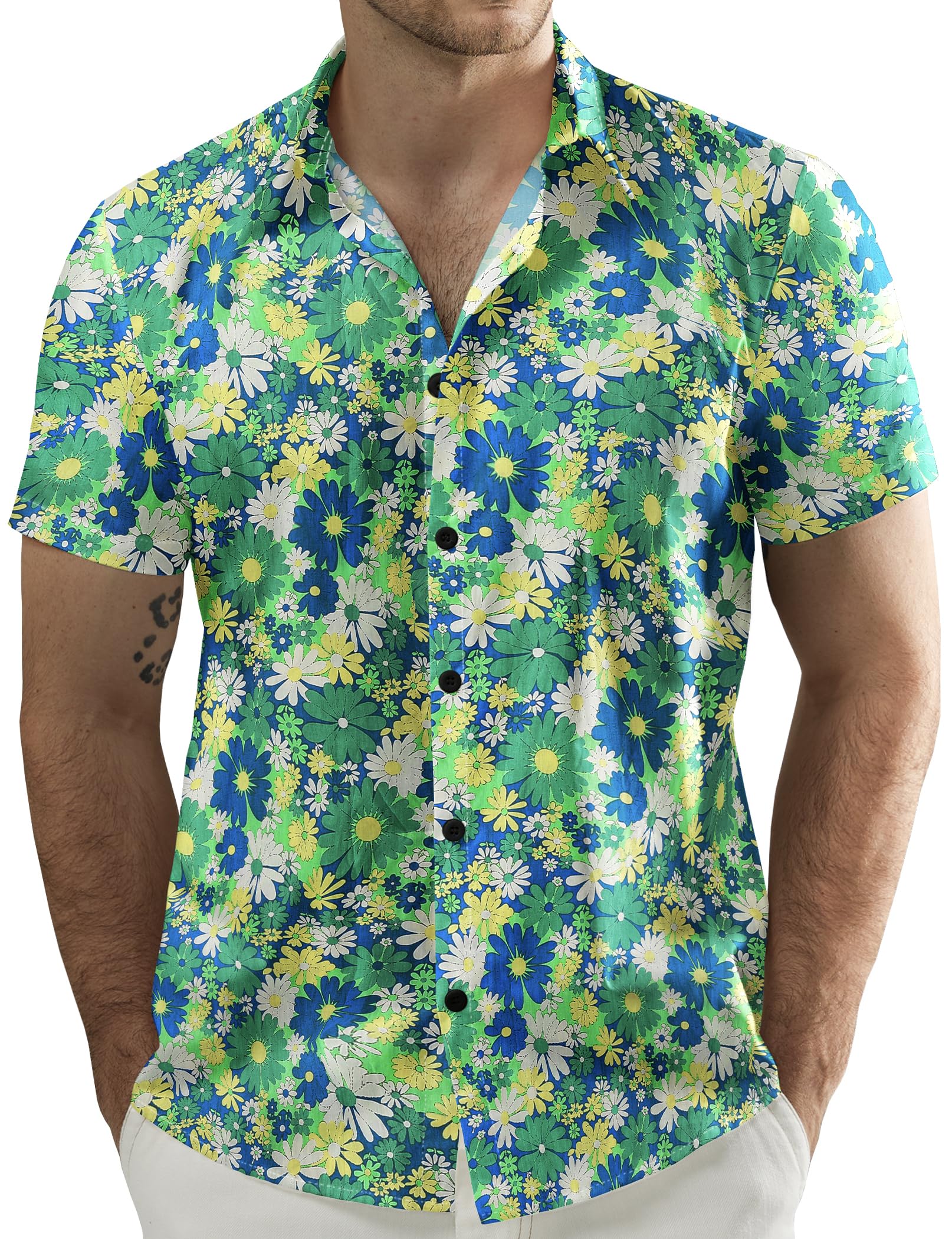 JOGAL Men's Flower Casual Short Sleeve Aloha Hawaiian Shirt