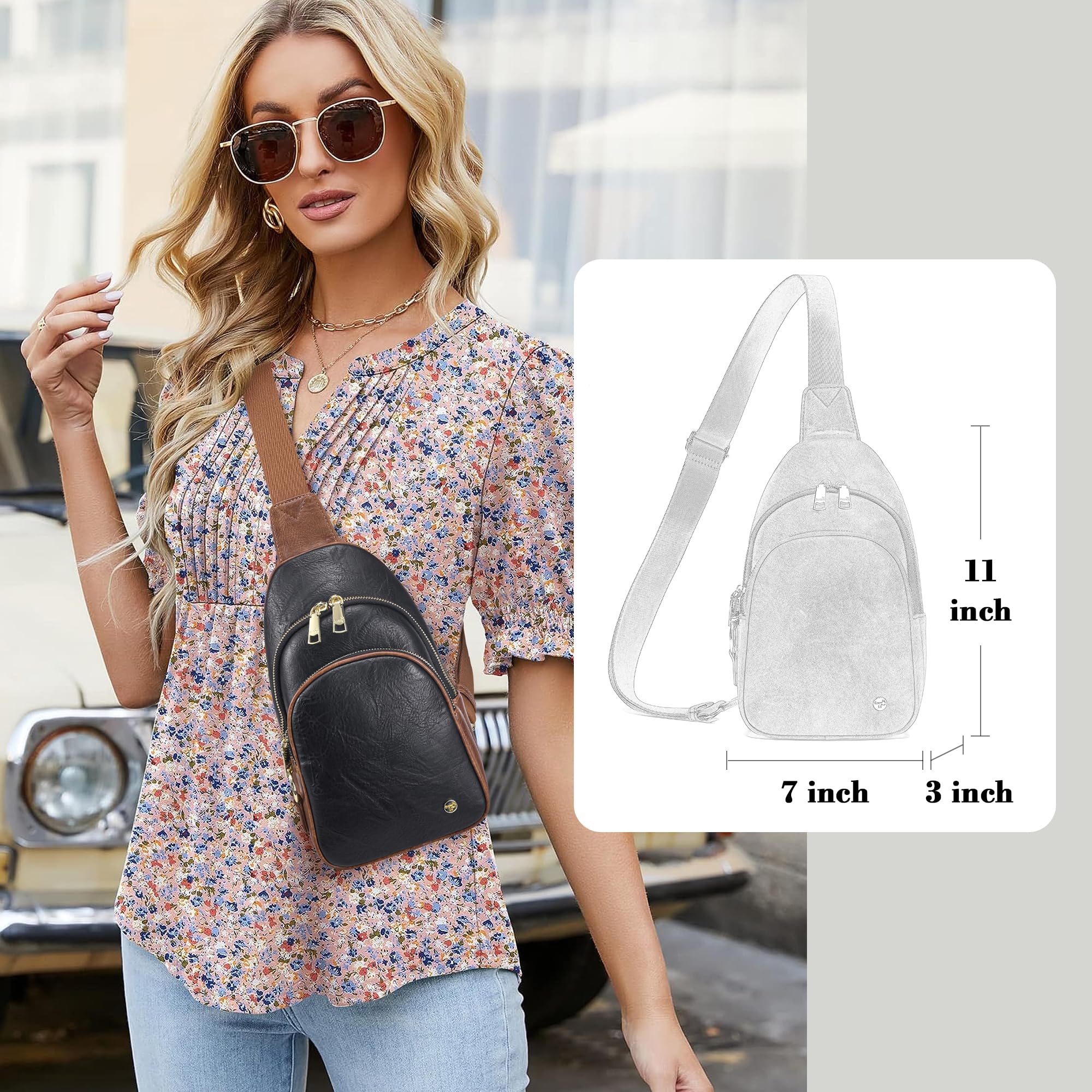 INICAT Small Crossbody Sling Bags Faux Leather Fanny Packs Purses for Women Everyday & Travel