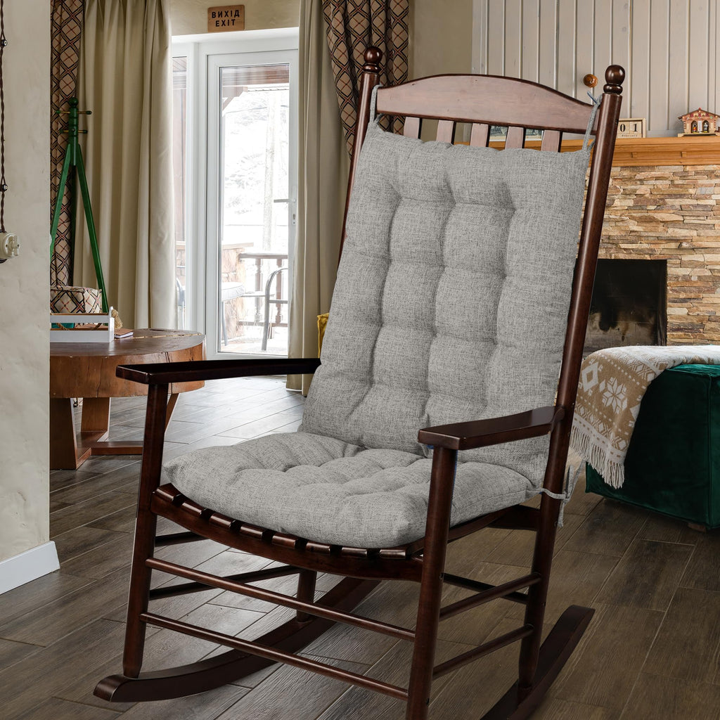 ELFJOY Rocking Chair Cushion Large Rocking Chair Pads with Ties Premium Tufted High Back and Seat Cushion 2 Piece Set Black