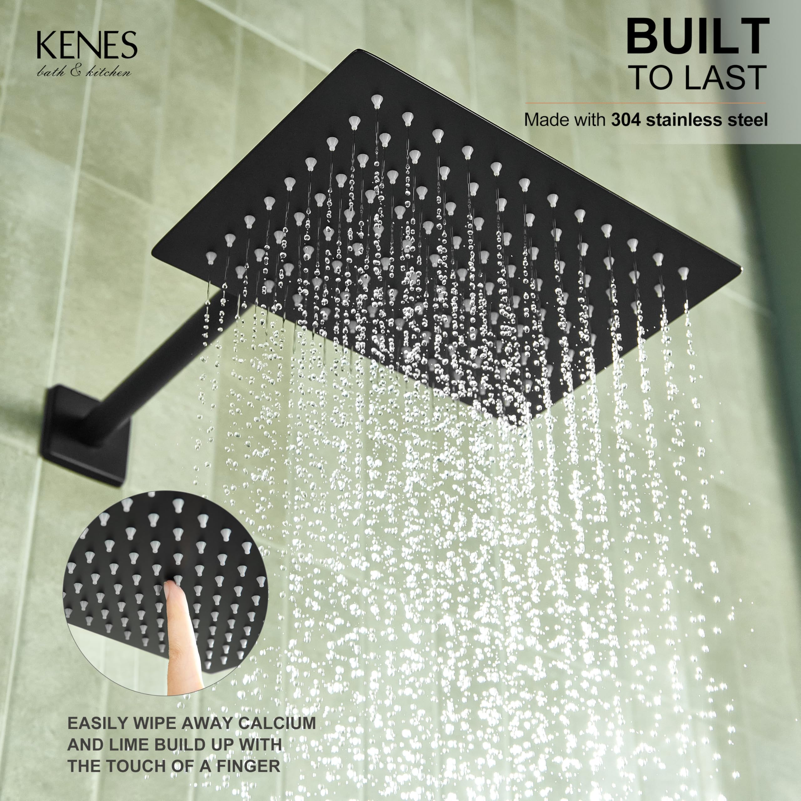 KENES Brushed Nickel 10-Inch Shower Head and Handle Set, Square Shower Faucet Set Bathroom Rainfall Shower System Wall Mount, KE-6024B (Shower Valve Included)