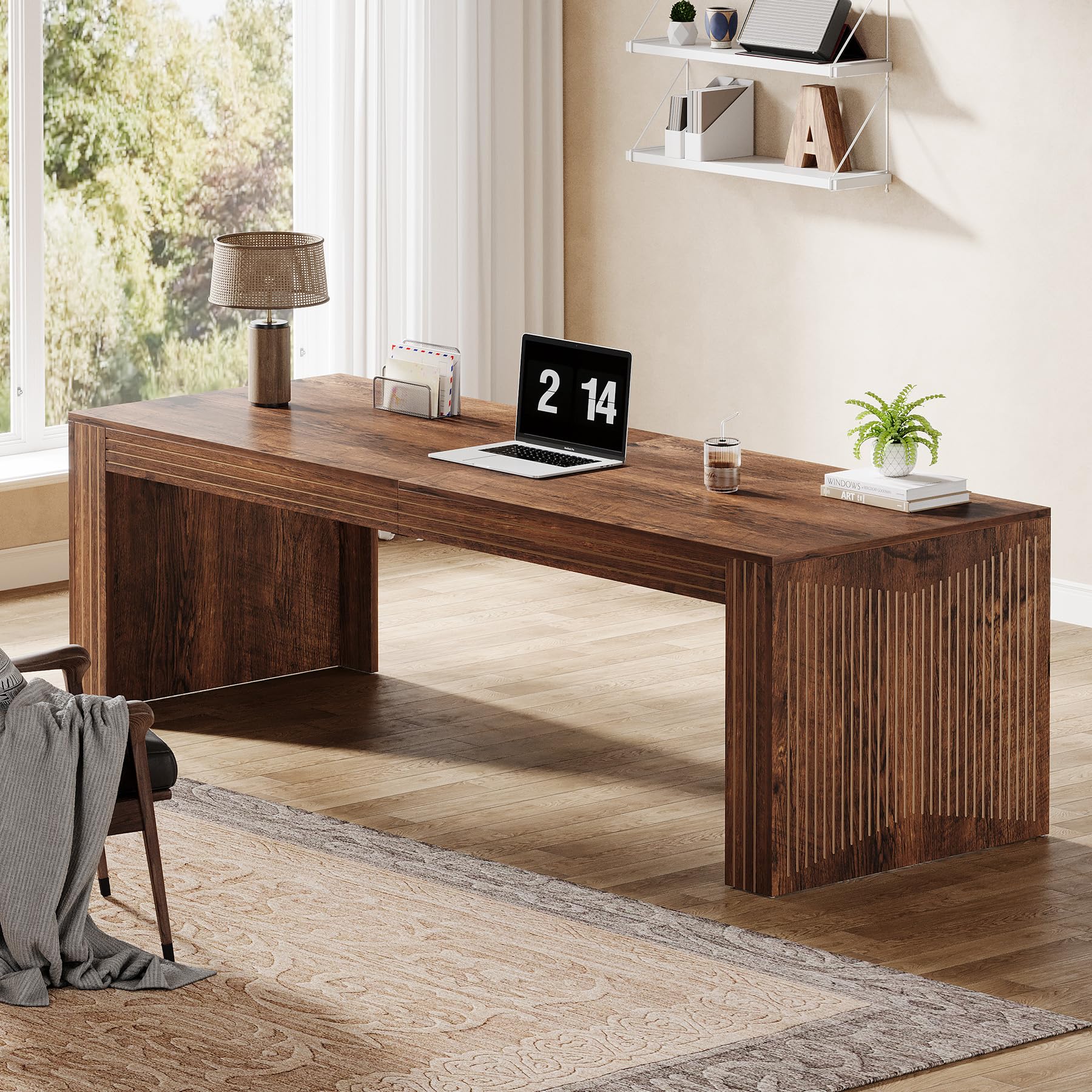 Tribesigns 79-Inch Extra Long Desk, Two Person Double Desk for Home Office, Wooden Long Computer Desk Writing Table for Office, Coffee Brown