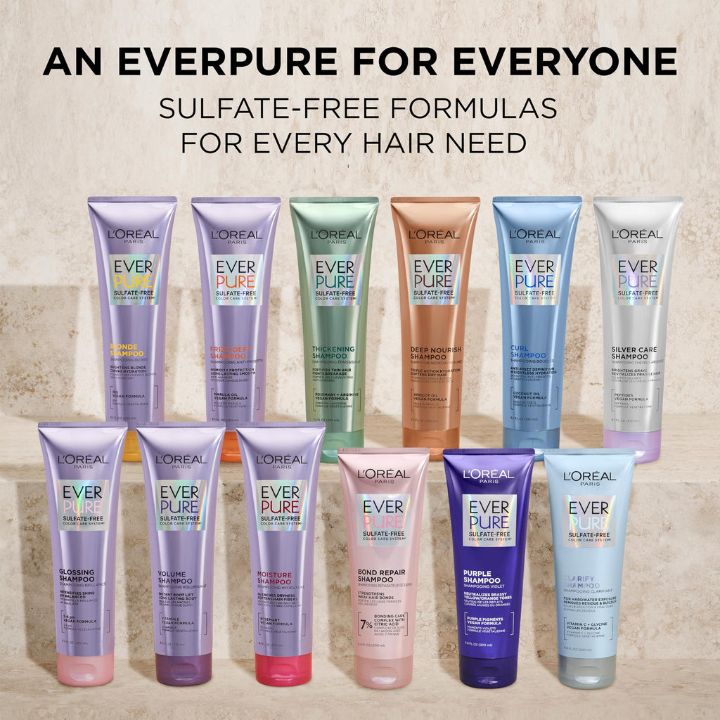 L'Oreal Paris Shampoo, Sulfate Free, Triple Action Hydration for Dry Hair, EverPure, 8.5 Fl Oz (Packaging May Vary), Damaged, Color-Treated Hair, Apricot Oil Infused, Deep Nourish