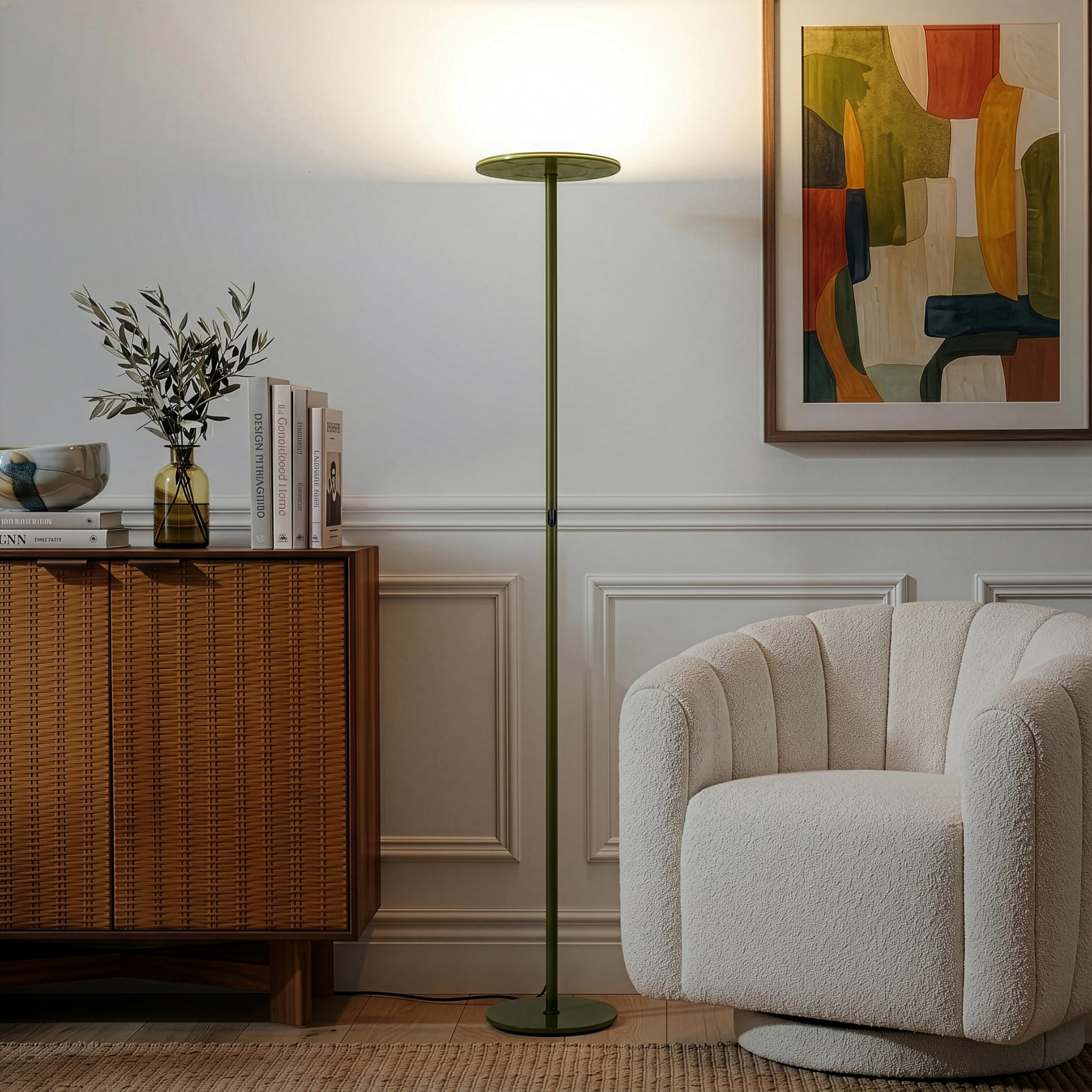 Brightech Sky LED Floor lamp, Torchiere Super Bright Floor Lamp for Living Room Decor & Office - Dimmable, Tall Standing Lamp with Warm Light for Bedroom & Reading - Bronze