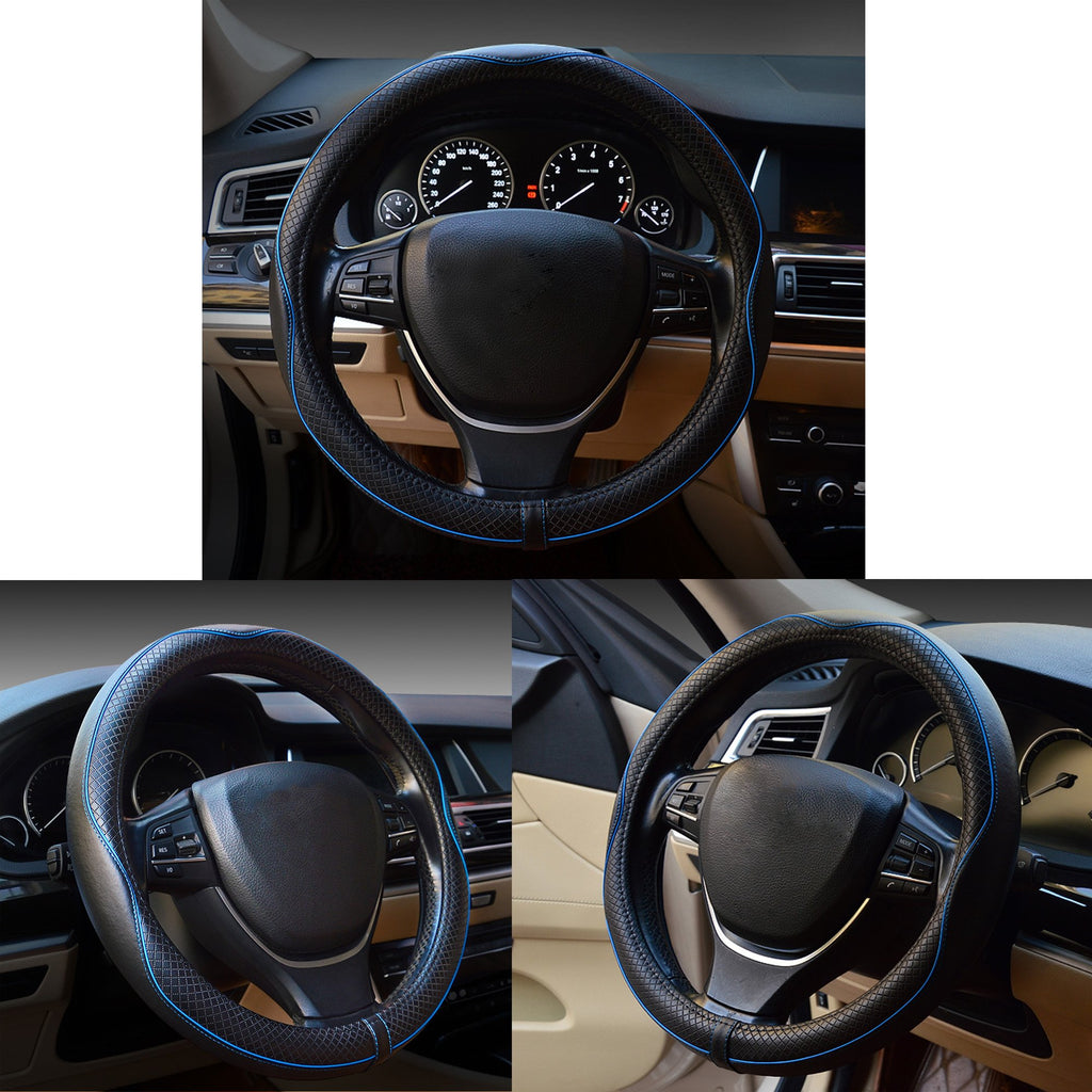 Car Steering Wheel Cover, Anti-Slip, Safety, Soft, Breathable, Heavy Duty, Thick, Full Surround, Sports Style (Black)