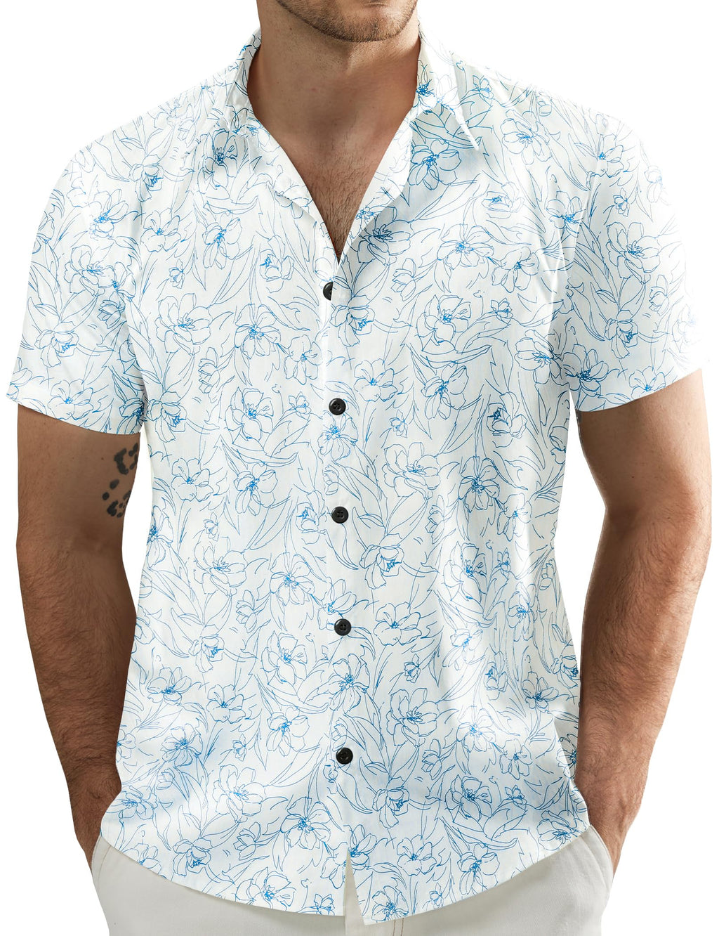 JOGAL Men's Flower Casual Short Sleeve Aloha Hawaiian Shirt