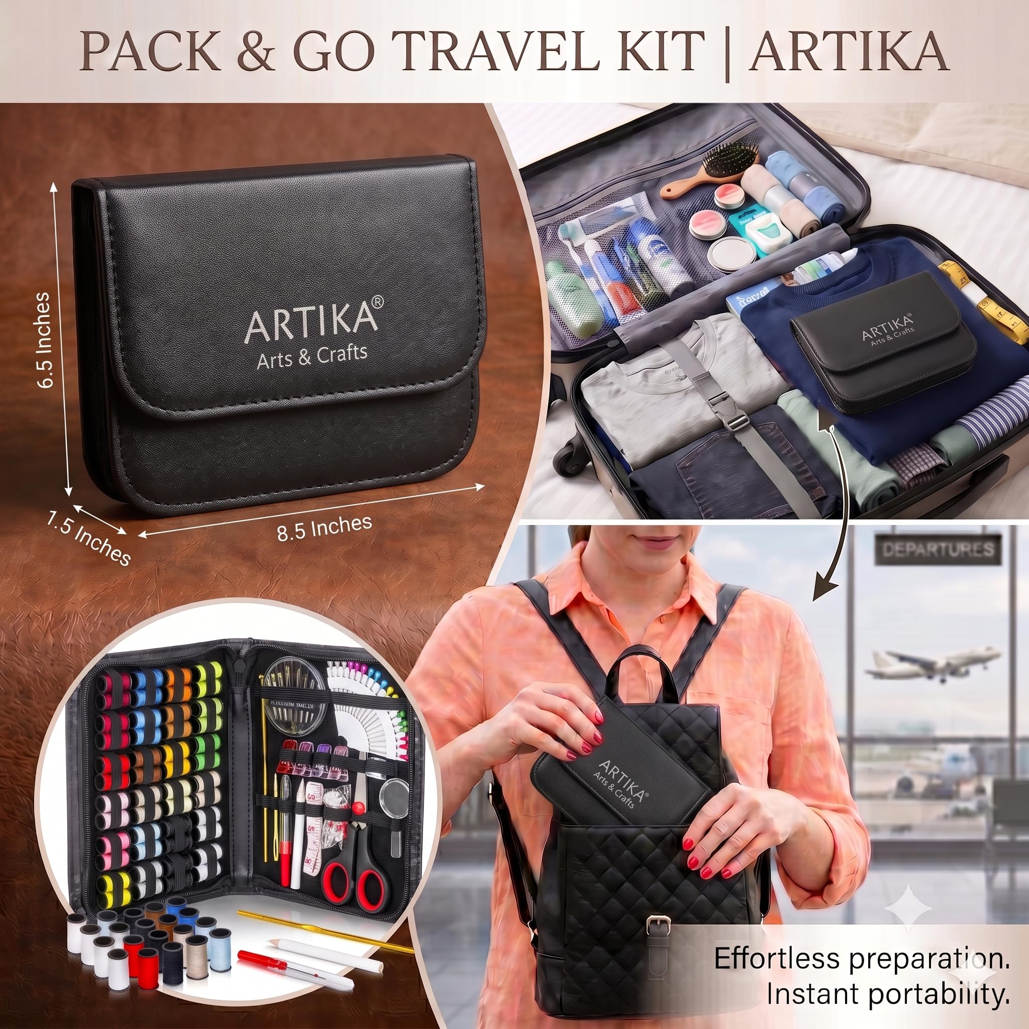 ARTIKA Travel Sewing Kit, 59-Piece Portable Kit for Travel, Includes Scissors, Thread, Tape Measure - Sewing Accessories and Supplies
