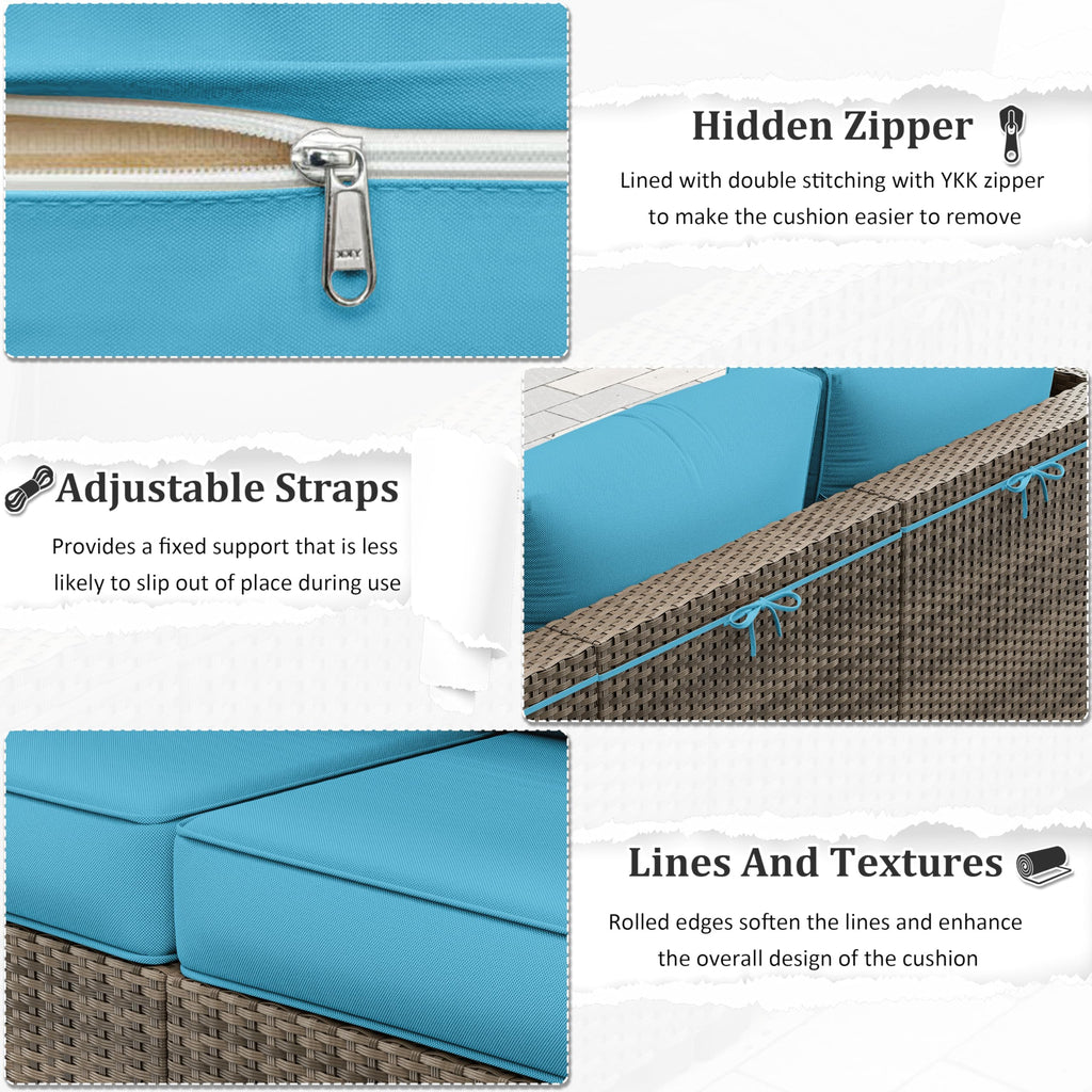 Outdoor Furniture Replacement Cushions, 5" Foam Foam High-Density, Fits 6-seat Sectional Rattan Conversation Set, 14 Piece Patio Water-Resistant Replacement Sofa Cushions, Liner&Cover