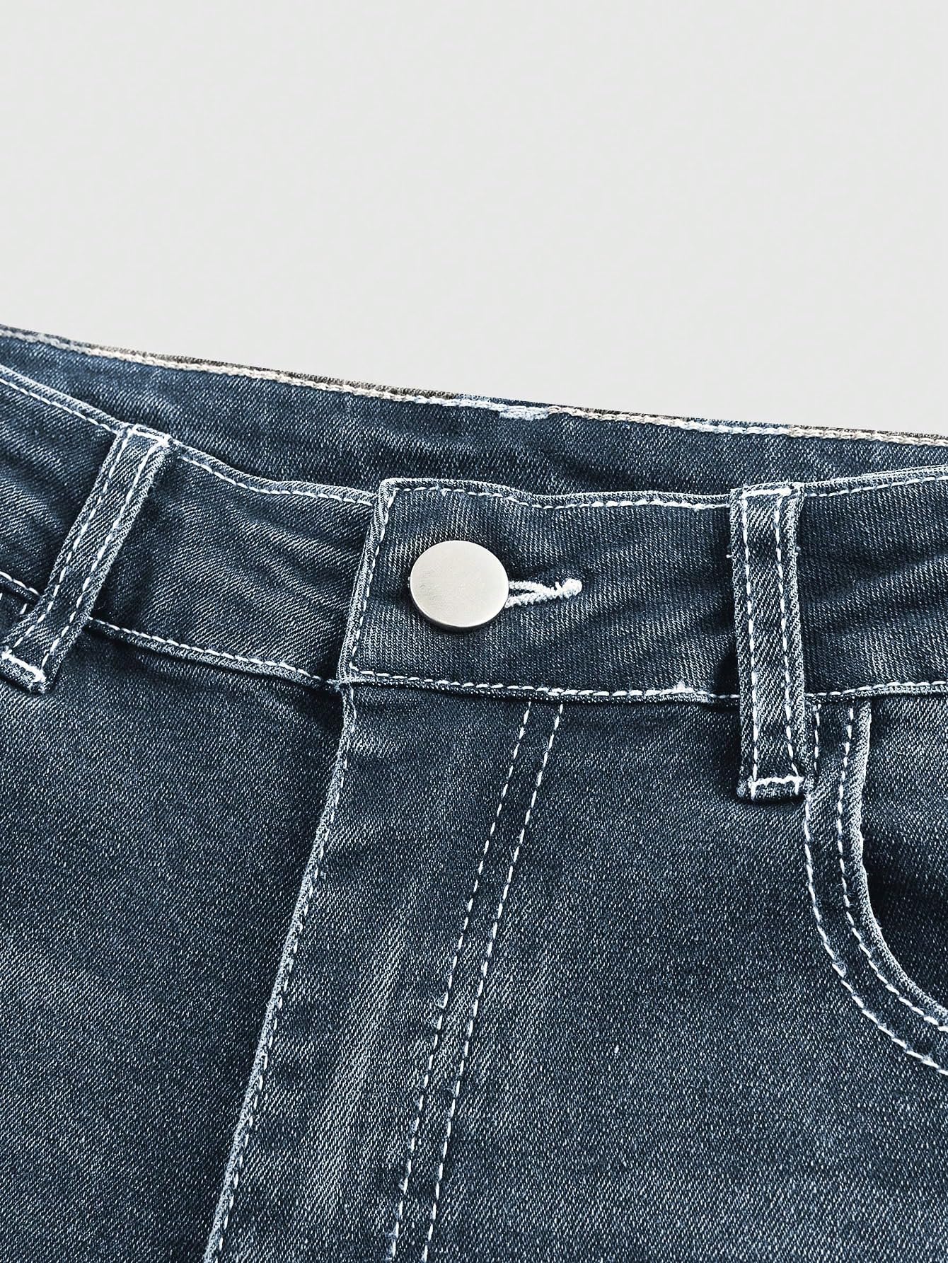 MakeMeChic Women's Bell Bottom Jeans Stretchy Flared Jeans Embroidered Y2K High Waist Denim Pants