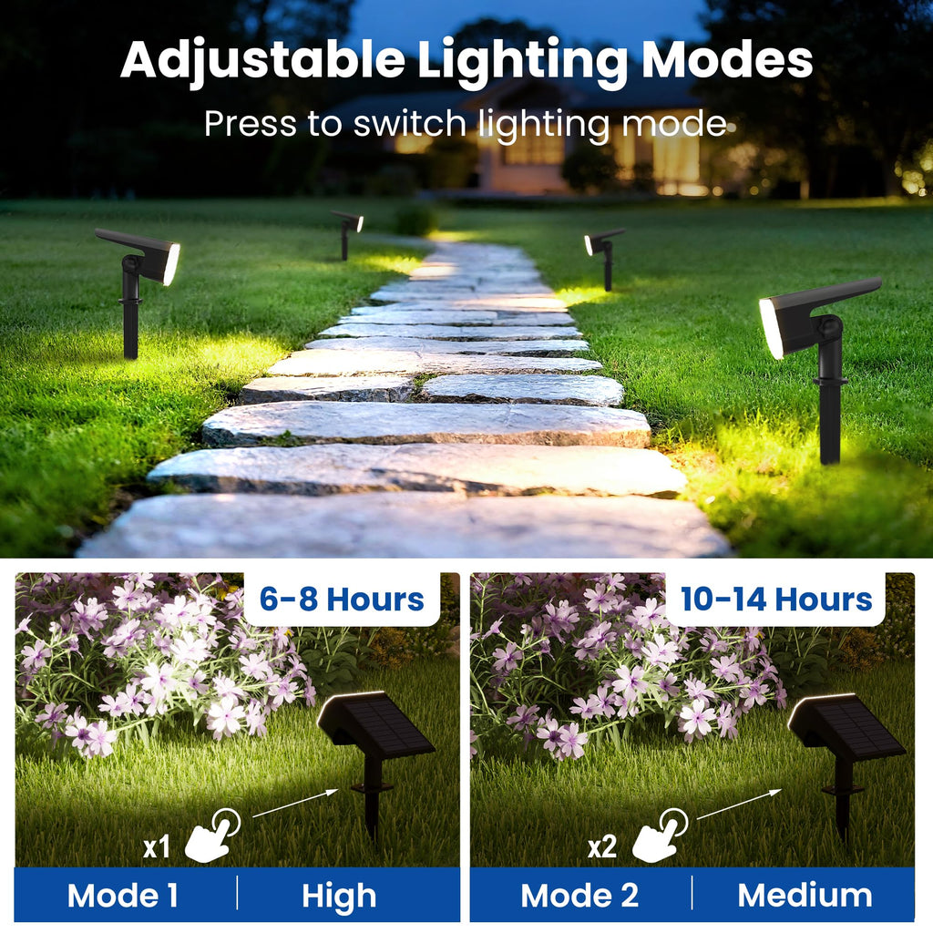 JEJOT Solar Lights Outdoor Waterproof IP65,Auto On/Off, 2700K 2 Lighting Modes, Super Bright LED, Solar Powered Yard Garden Solar Spot Lights for Outside Landscape -6 Pack