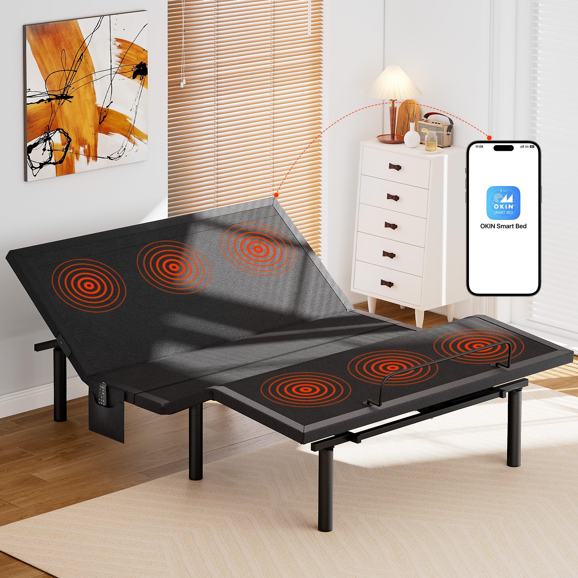 AMADA HOMEFURNISHING Adjustable Bed Frame with Massage, App-Controlled Twin XL Adjustable Bed Base with 4 USB Ports & Under-Bed LED Light, Wireless Electric Bed Frame, 4 Height Options, TXL2
