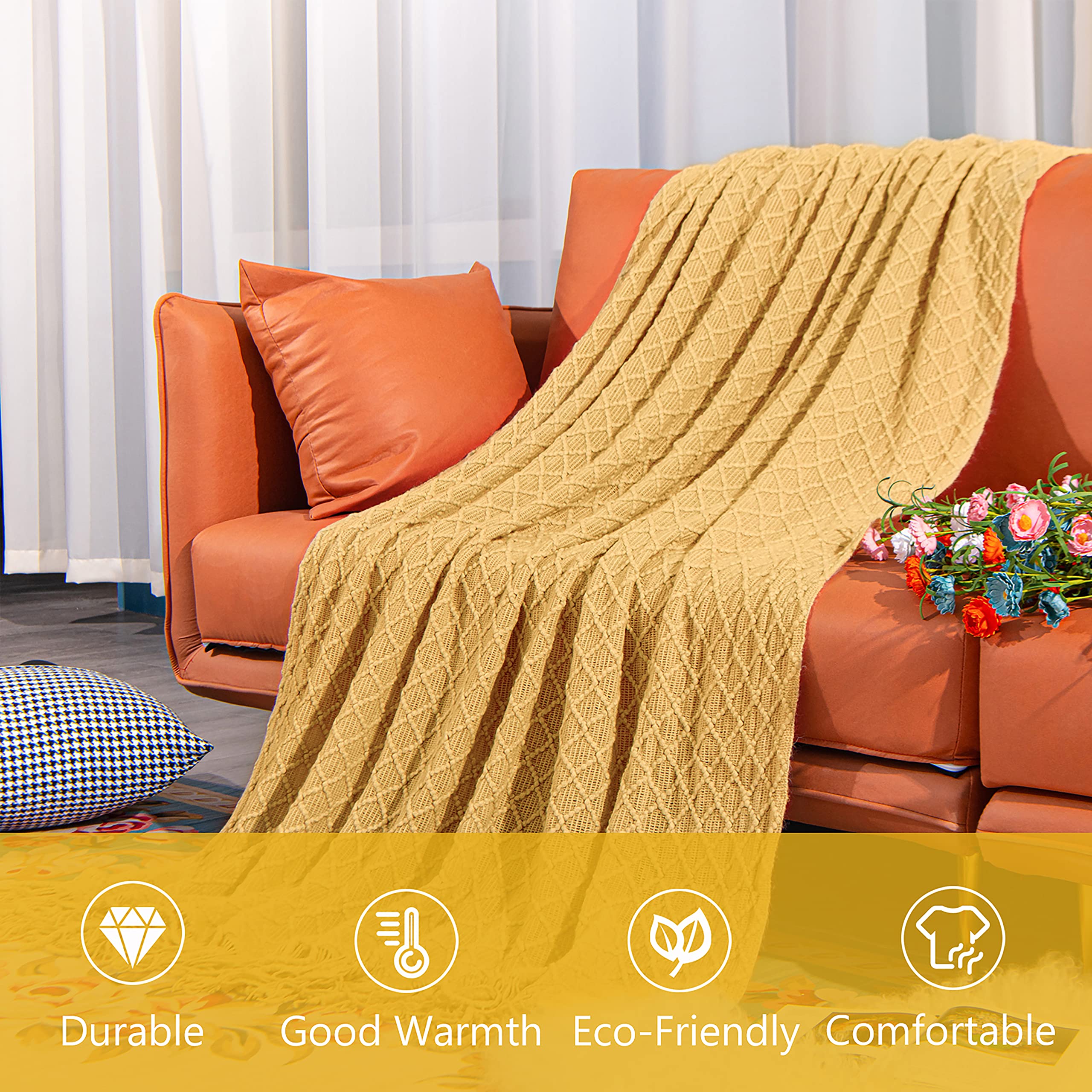 NTBAY Acrylic Knitted Throw Blanket, Lightweight and Soft Cozy Decorative Woven Blanket with Tassels for Travel, Couch, Bed, Sofa, 51x67 Inches, Grey Wave