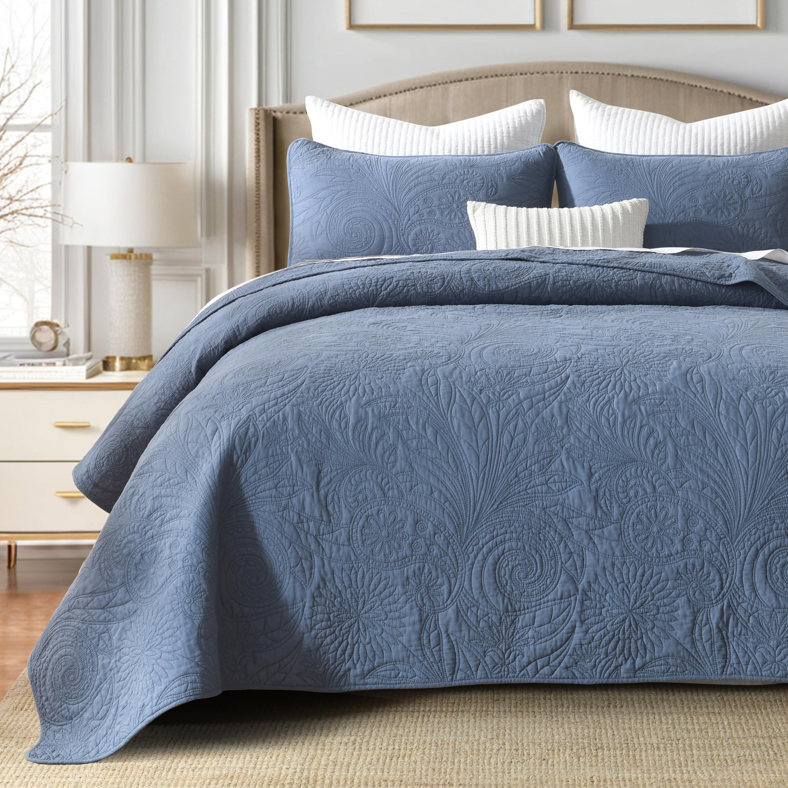 Yellow Quilts Queen Size, Paisley Comforter Set Queen Cotton Bed, Yellow Grey White Comforter, Striped Bedding Queen Size, Lightweight Luxury Bedspread,3 Piece