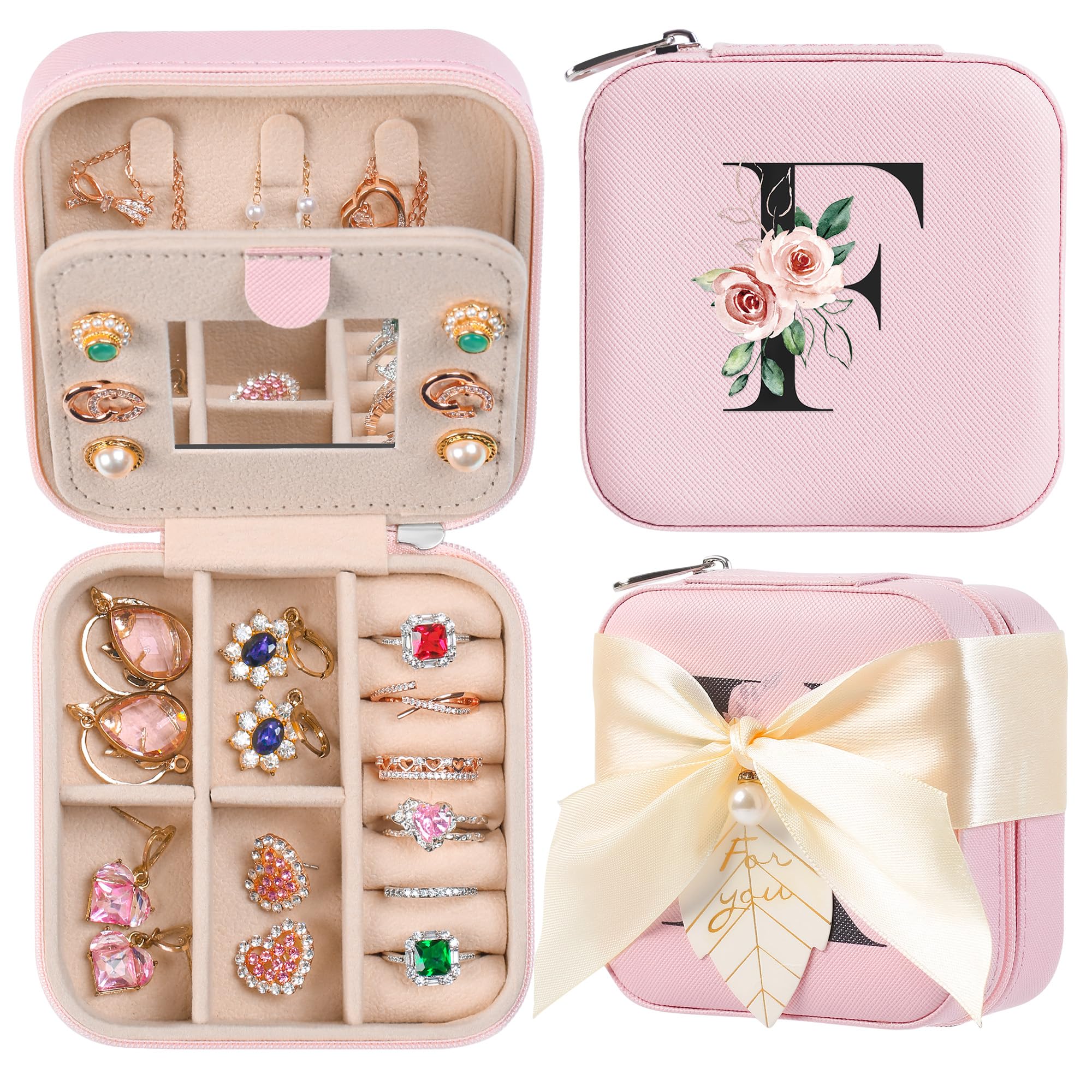 AYGXU Travel Jewelry Box for Women and Girls - Small Case With Initial A-Z - Teacher Gifts
