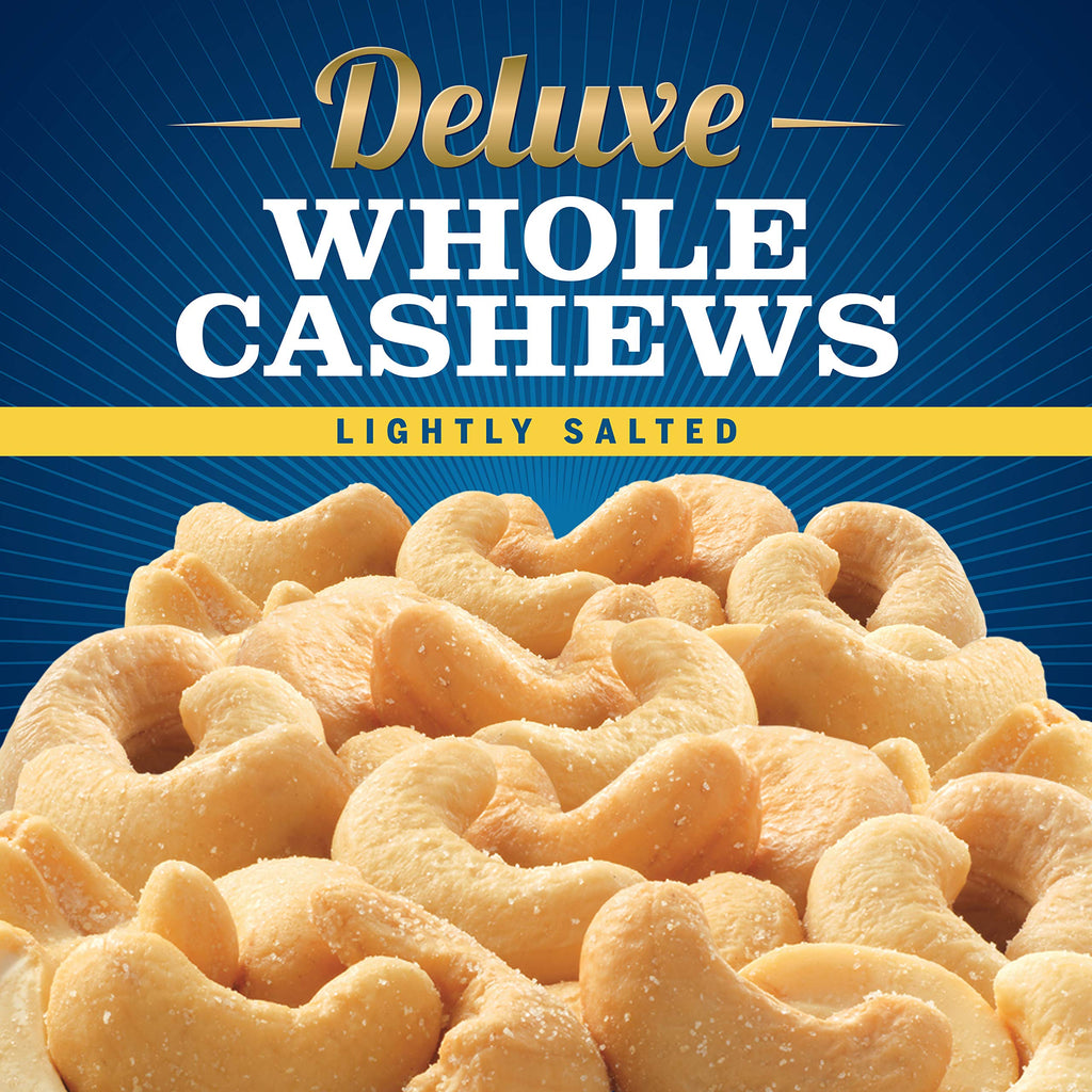 PLANTERS Deluxe Lightly Salted Whole Cashews, 18.25 oz. Resealable Container - Lightly Salted Cashews & Lightly Salted Nuts - Snacks for Adults & Kids - Vegan Snacks, Kosher
