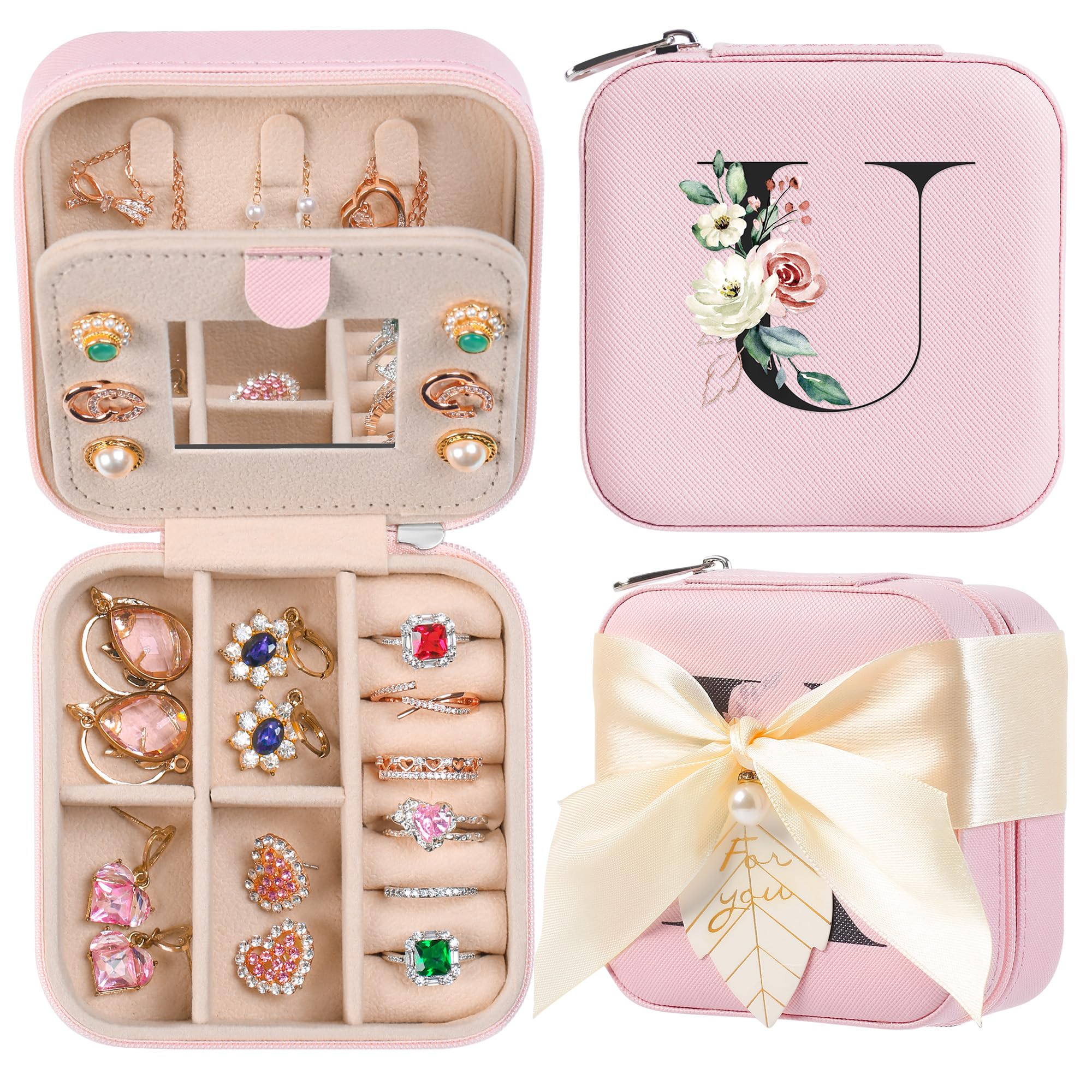 AYGXU Travel Jewelry Box for Women and Girls - Small Case With Initial A-Z - Teacher Gifts