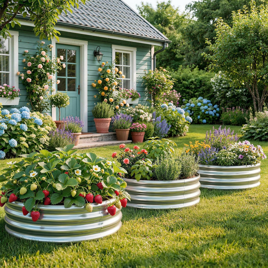 Land Guard Galvanized Raised Garden Bed Kit, Galvanized Planter Raised Garden Boxes Outdoor, Round Large Metal Raised Garden Beds for Vegetables ……