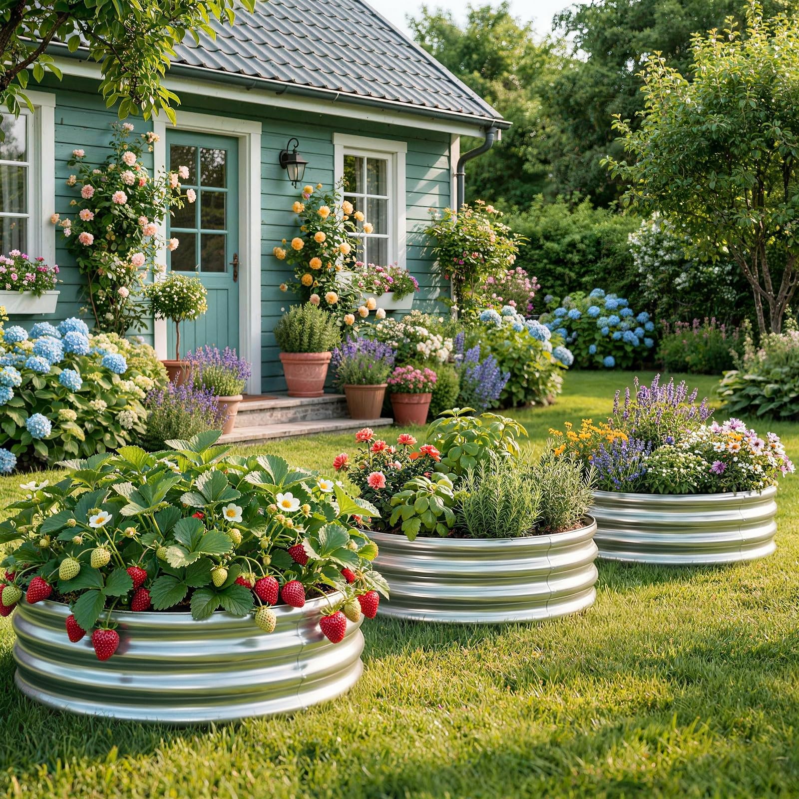 Land Guard Galvanized Raised Garden Bed Kit, Galvanized Planter Raised Garden Boxes Outdoor, Round Large Metal Raised Garden Beds for Vegetables ……
