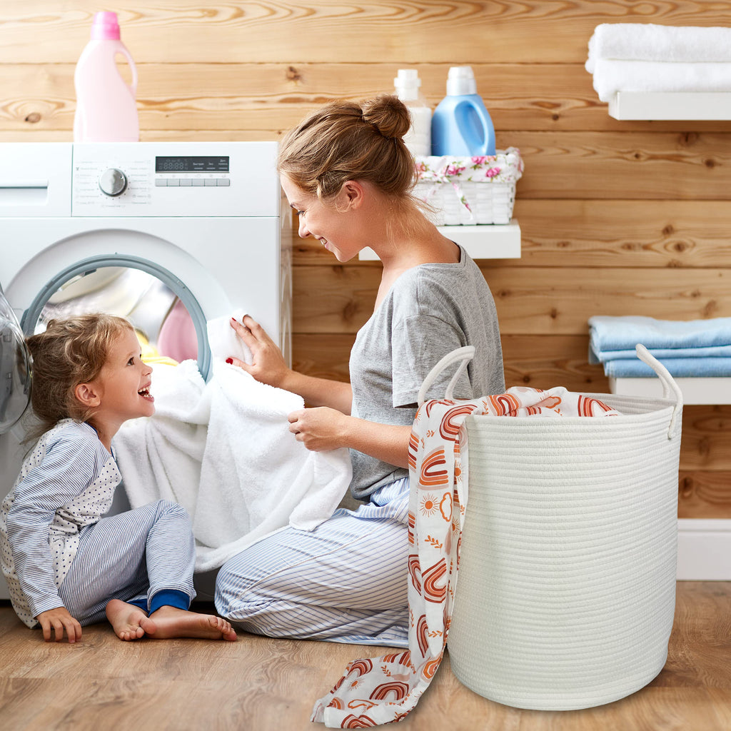 XUANGUO Black Cotton Rope Laundry Basket Hamper for Clothes Woven Storage Basket for Living Room Bedroom Boho Tall Rope Baskets for Blanket Toys Pillow Towels Baby Nursery Hamper Bin Large