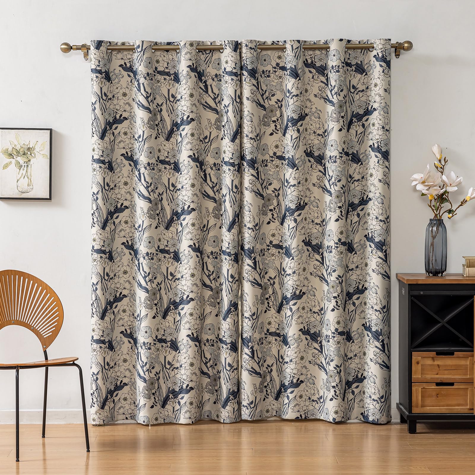 SUOUO Brown Floral Blackout Curtains for Bedroom Patterned Leaf 84 inches Long Room Darkening Window Drapes for Living Room 2 Panels