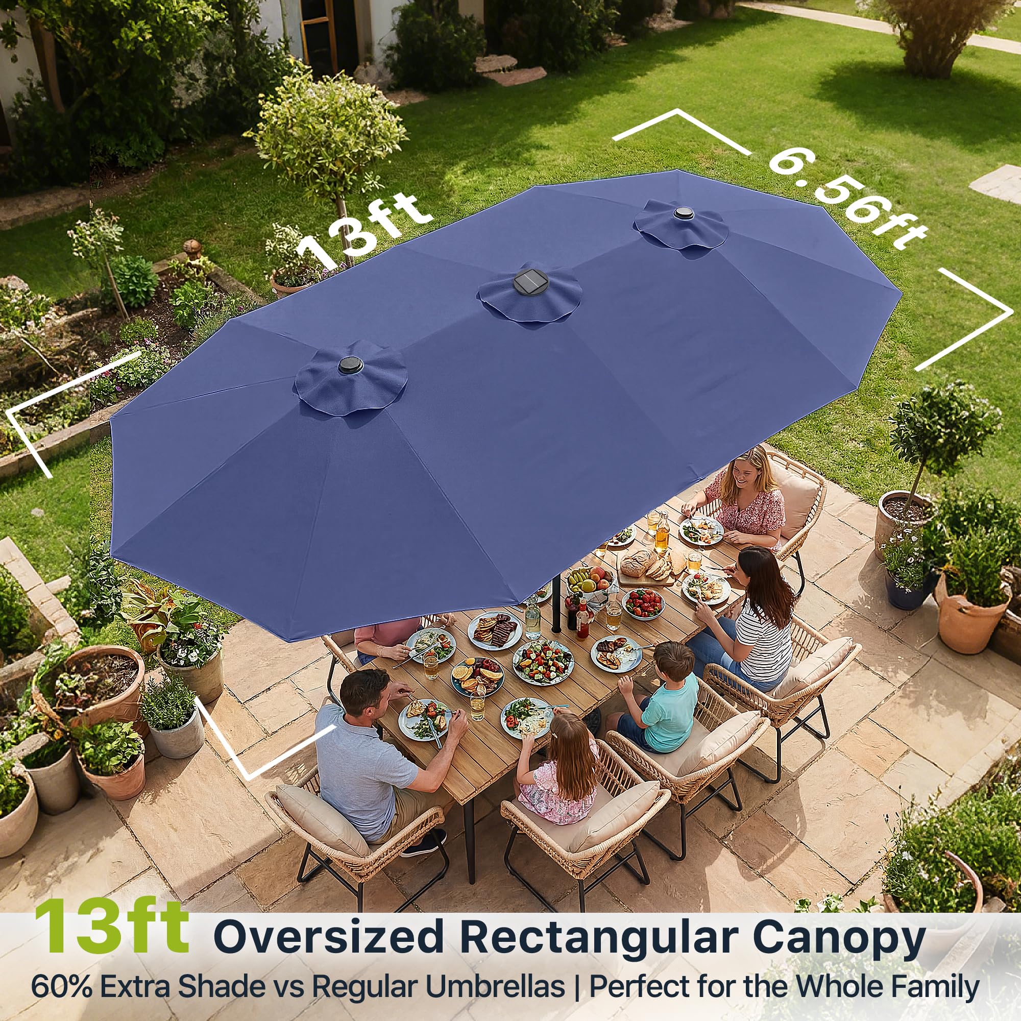 FREE SOLDIER 13ft Patio Umbrella Double Sided Outdoor Umbrella for Patio Table Umbrella with Solar lights for Garden Yard Pool (Beige)
