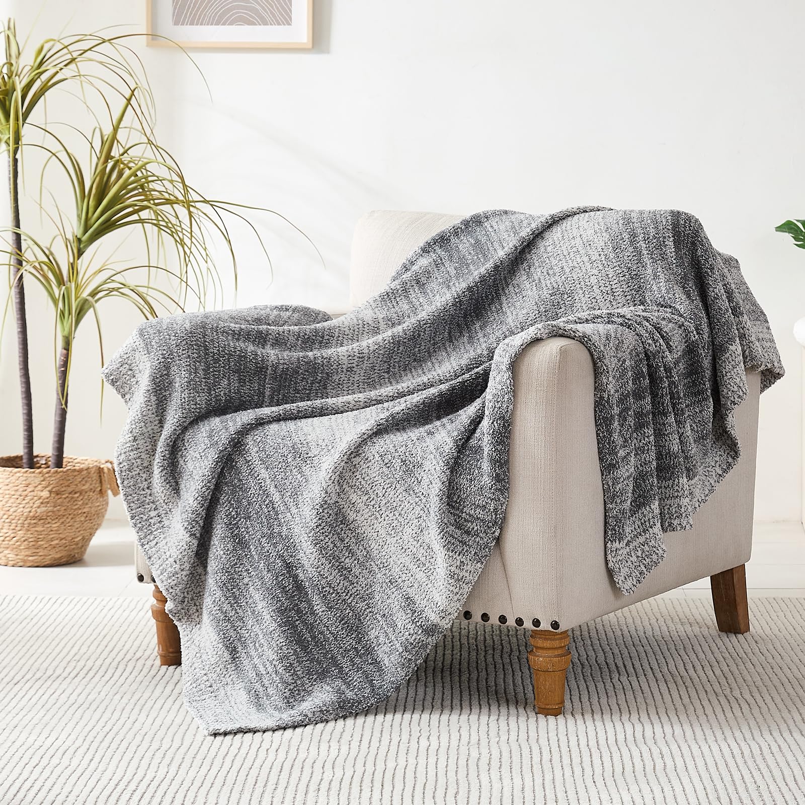 Checkered Throw Blanket, Black Soft Cozy Fluffy Knitted Throw Blankets for Couch, Sofa, Bed, Chair, Warm Fuzzy Travel Picnic Lightweight Plaid Blanket, 50x70 inches