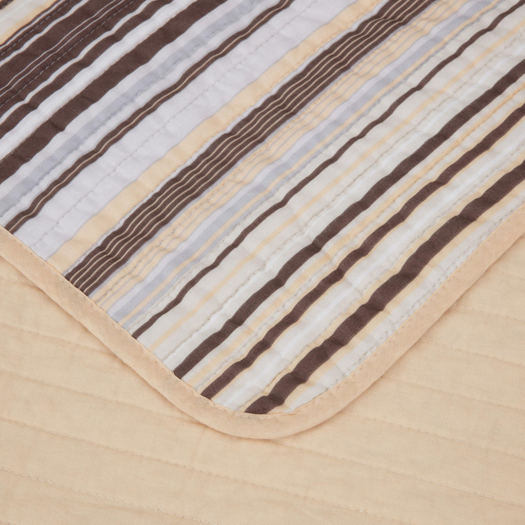 Chezmoi Collection Avery Striped Cotton Quilt Set Twin Size, 2-Piece Soft Pre-Washed 100% Cotton Quilt, Multi-Color Brown
