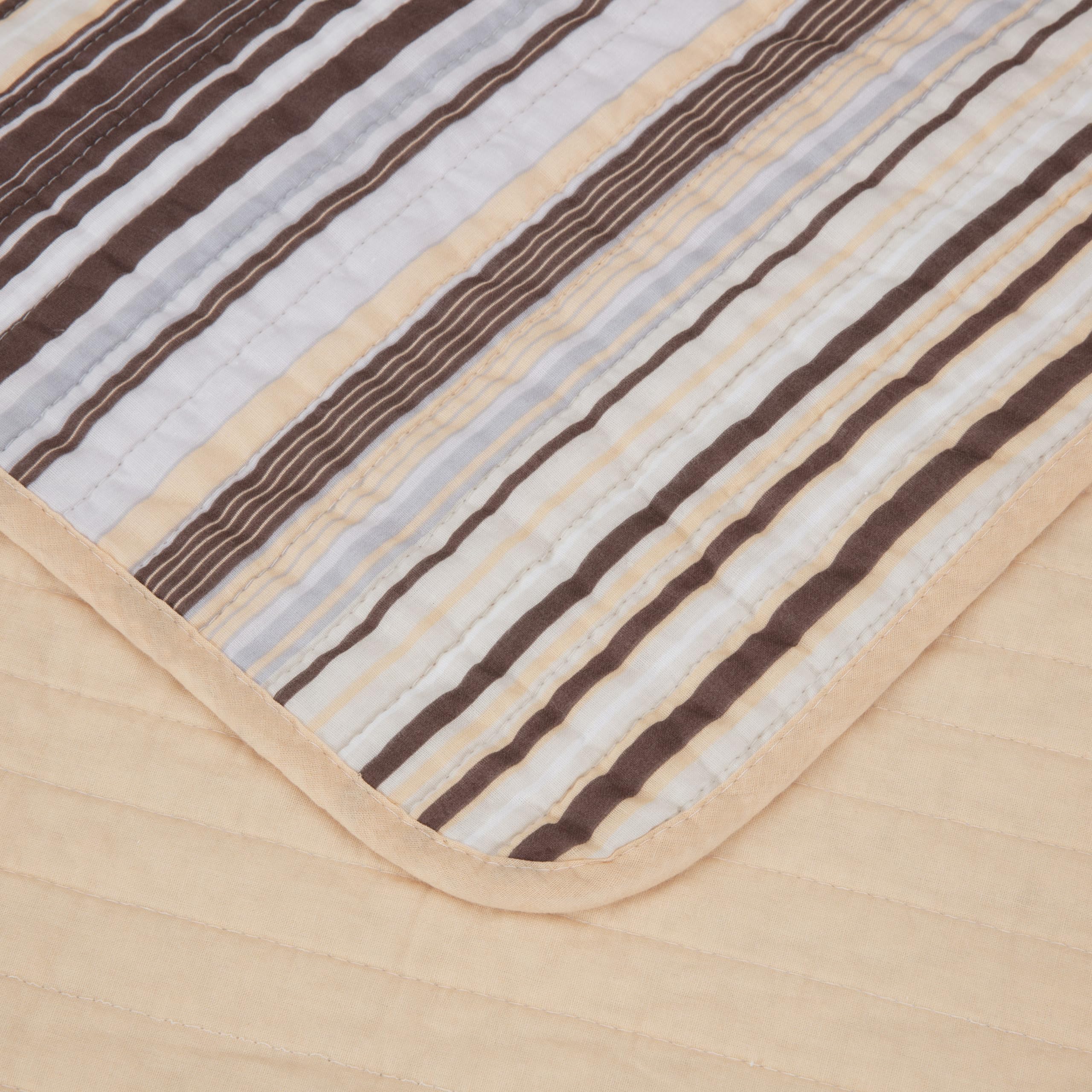 Chezmoi Collection Avery Striped Cotton Quilt Set Twin Size, 2-Piece Soft Pre-Washed 100% Cotton Quilt, Multi-Color Brown