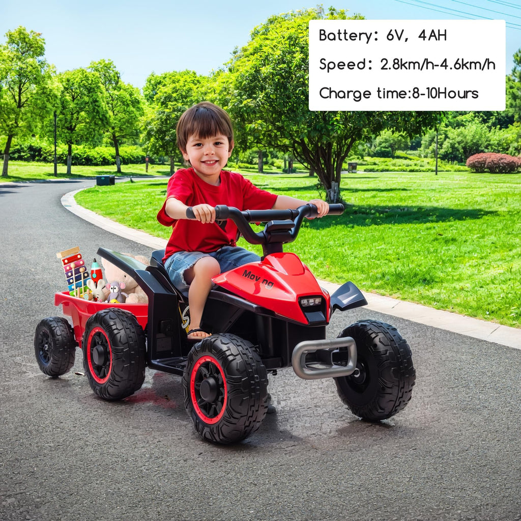 Kids Ride on ATV, 6V Battery Powered Kids Electric Vehicle, 4 Wheeler Quad w/Headlights, MP3, USB, Volume Control, Large Seat, Electric Ride on Toys Best Gifts for 18-36 Months Boys Girls (Black)