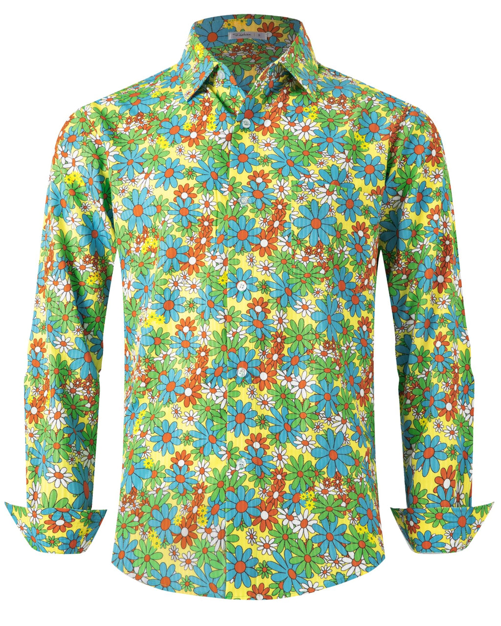 BOJIN Men's Dress Wrinkle-Free Floral Hawaiian Long Sleeve Flower Printed Casual Button Down Shirts with Pocket