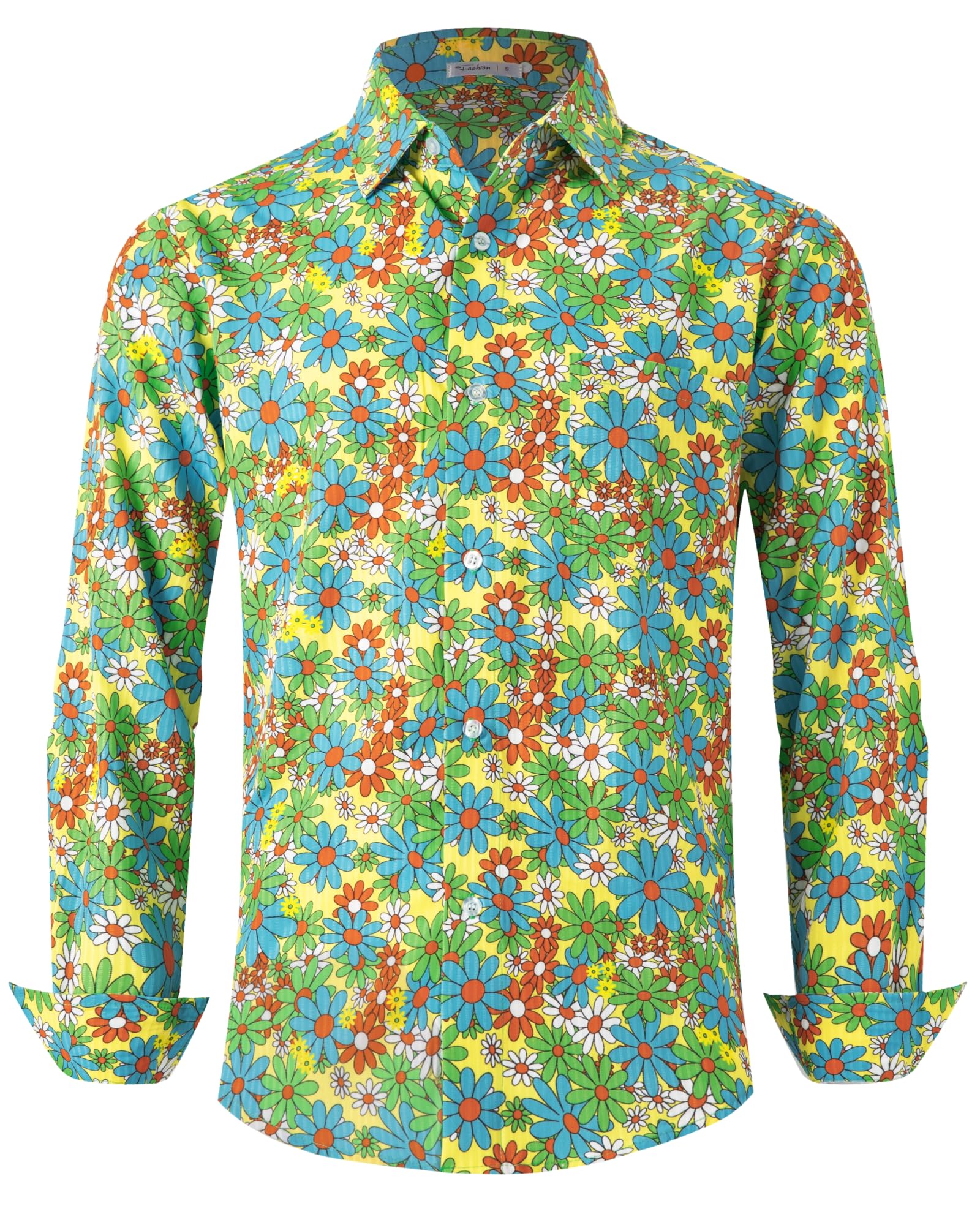 BOJIN Men's Dress Wrinkle-Free Floral Hawaiian Long Sleeve Flower Printed Casual Button Down Shirts with Pocket