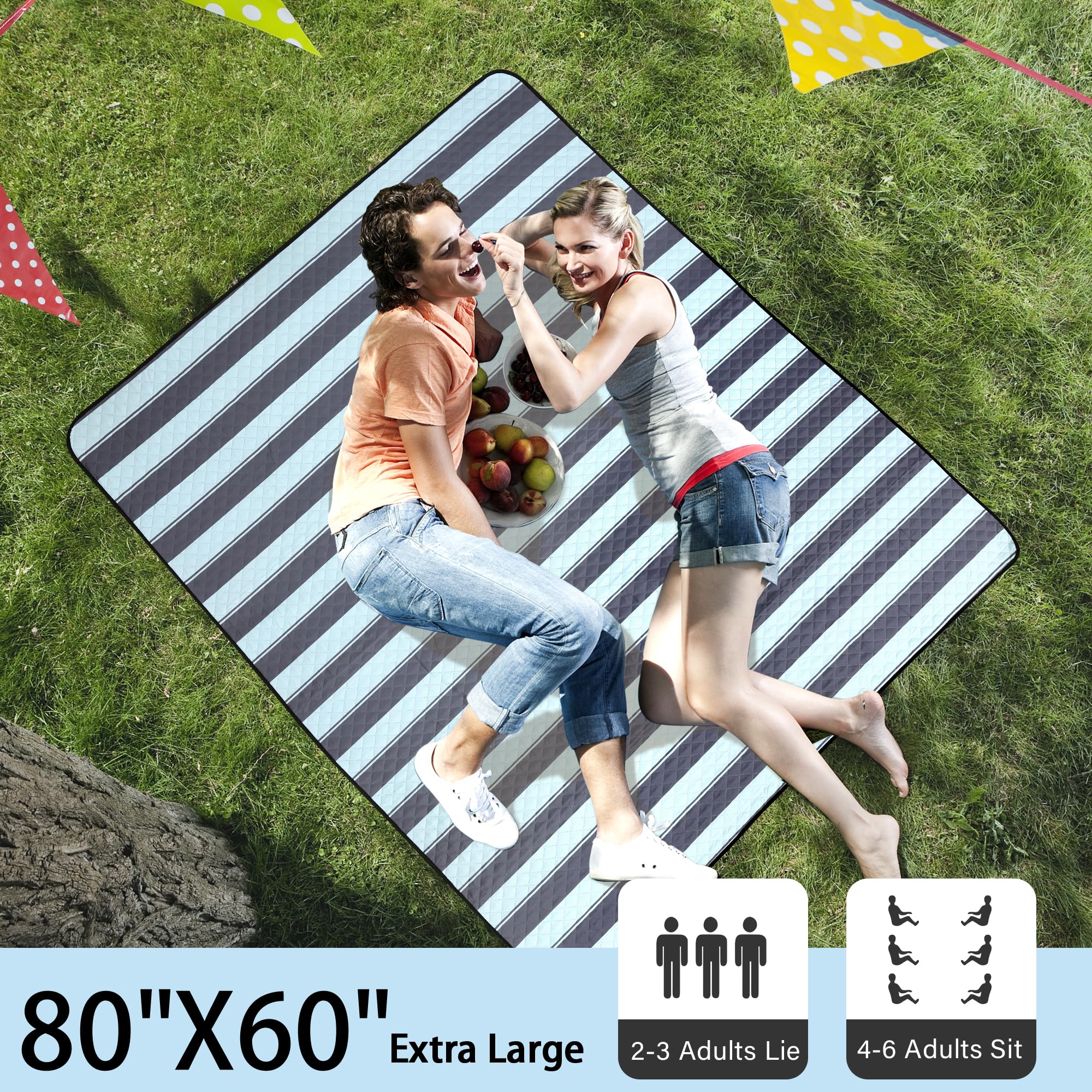 HX&OD Extra Large Picnic Outdoor Blanket, 80”x60” Waterproof Picnic Mat Foldable Camping Blanket Portable with Carry Strap for Beach Mat Outdoor Camping Party(Yellow)