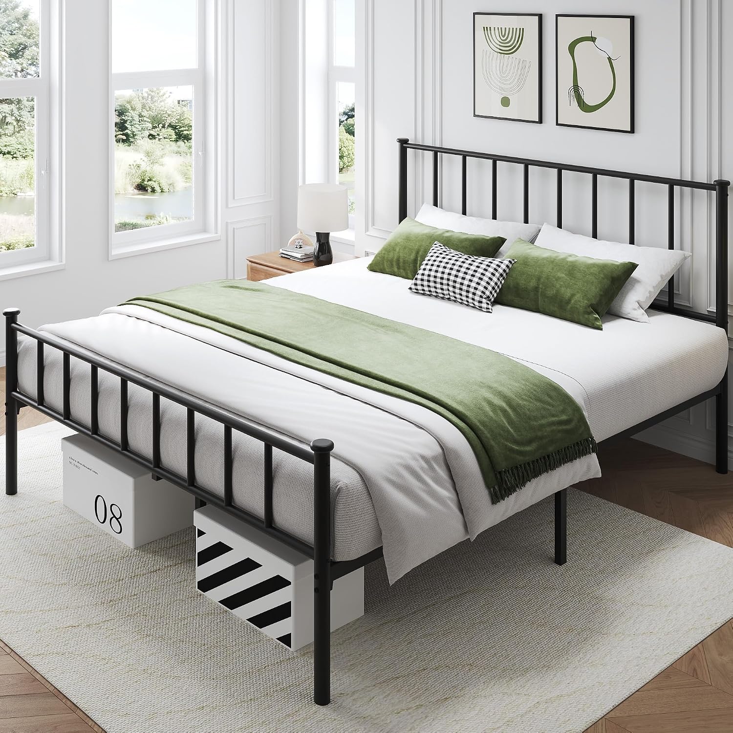 Fluest King Bed Frame with Headboard and Footboard, Metal Platform Bed Frame, All Metal Slats Support, Under Bed Storage, No Box Spring Needed, Noise-Free, Easy Assembly, Black
