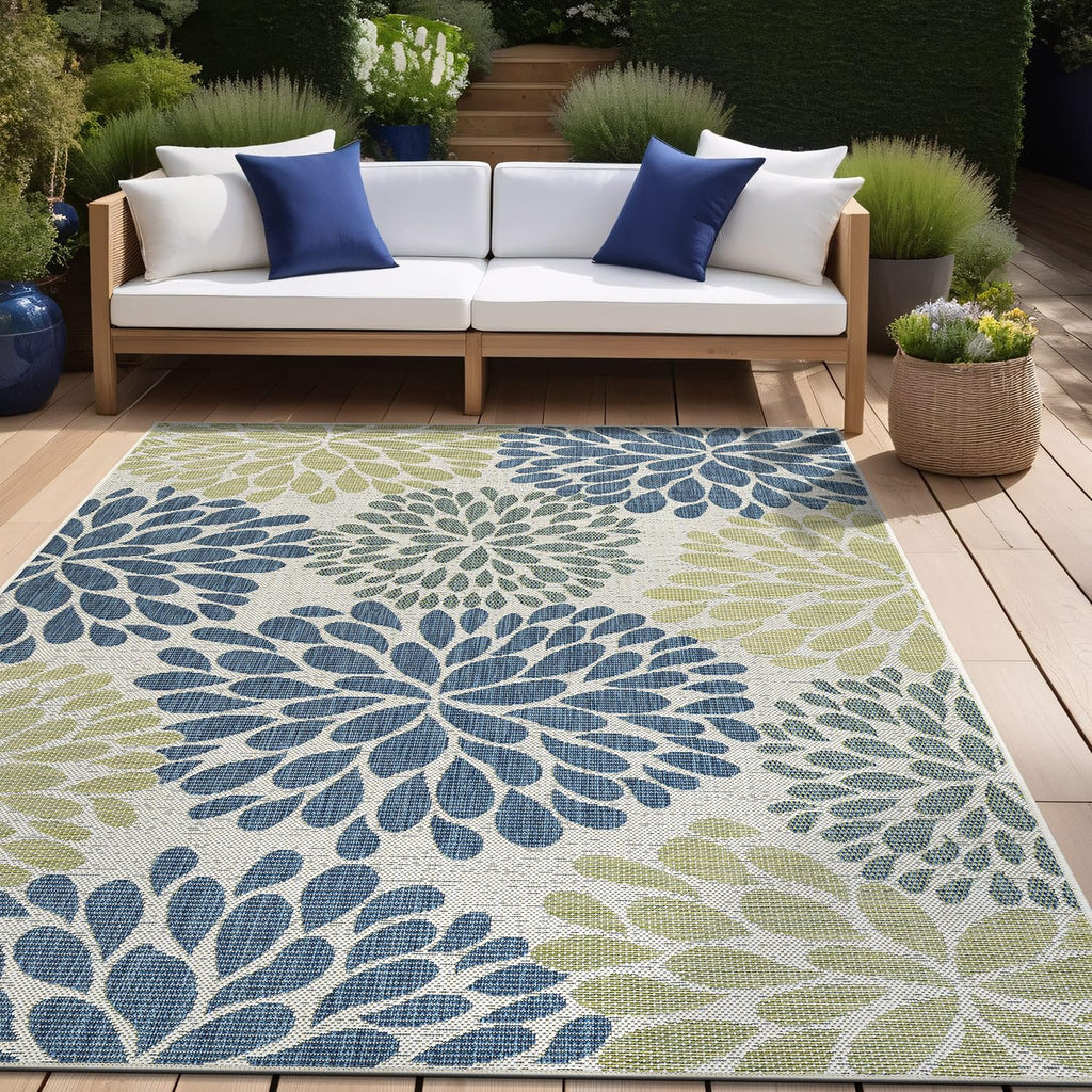 Beverly Rug Outdoor Rug 5x7 Modern Bordered Area Rugs for Indoor and Outdoor Patio Deck Porch Garden Waterproof Weather Sun Resistant Washable Outside Carpet (5 x 7 Beige)