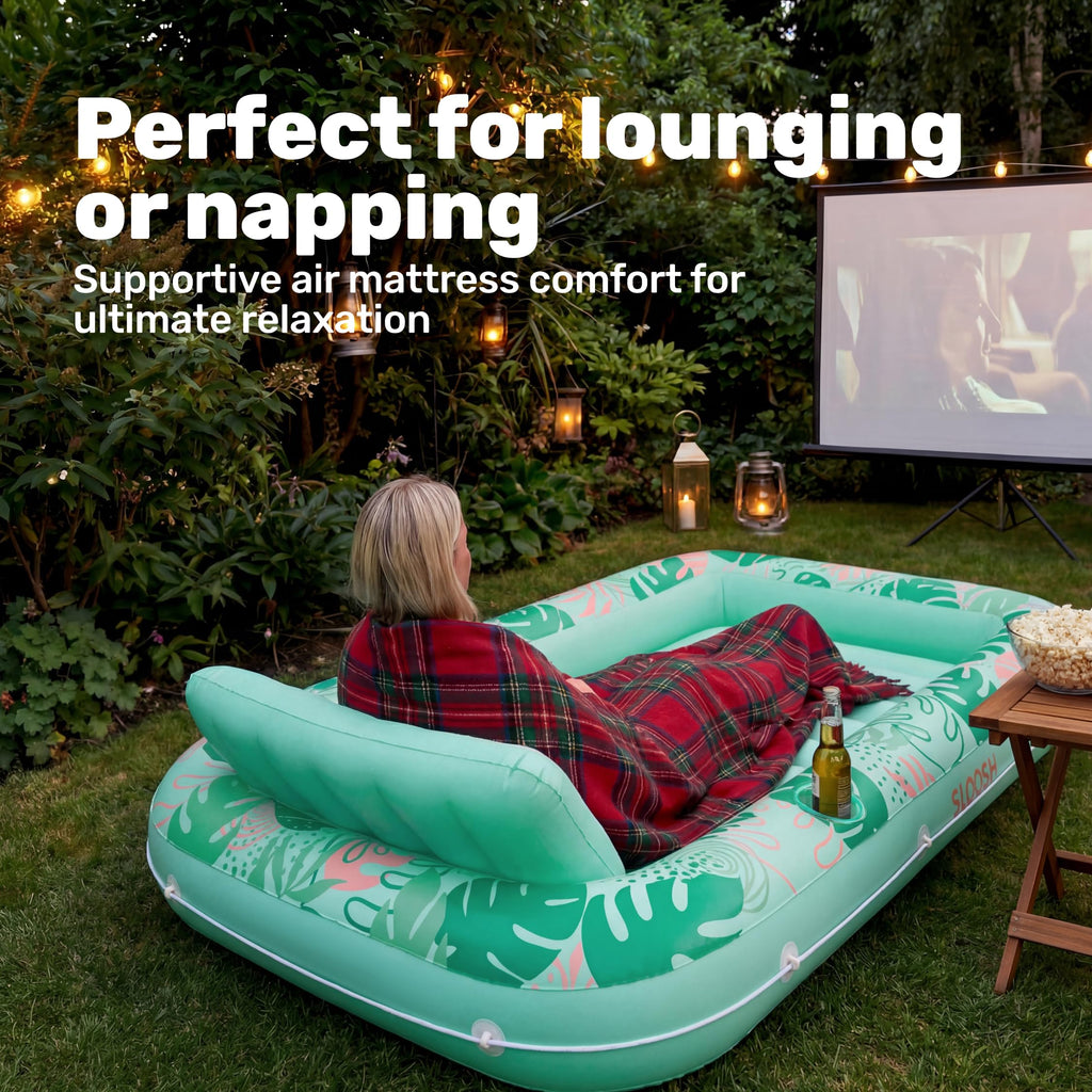 SLOOSH Inflatable Tanning Pool Lounger Float, 85" x 57" Extra Large Pool Floats Adult with Pillow, 4 in 1 Suntan Tub Raft Floatie,Sunbathing Bed Lounge for Water Blow Up Ball Pit Party Gifts, XL-Blue