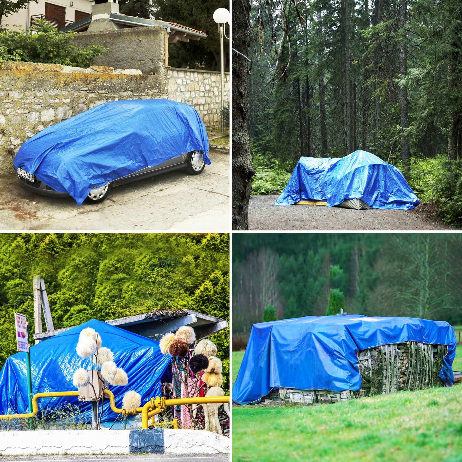 Blue Tarp, Tarps Heavy Duty Waterproof 4x20, Waterproof Plastic Poly 16 Mil Thick Tarpaulin with Metal Grommets Every 19.5 Inches - Emergency Rain Shelter, Outdoor Cover, and Camping Use