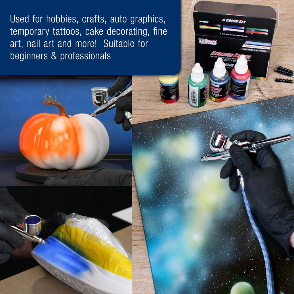 Master Airbrush Cool Runner II Airbrush Kit with Dual Fan Air Compressor, 3 Airbrushes, 6 Color Acrylic Paint Set, Cleaning Brushes & How-To Air Brush Manual, Gravity & Siphon Feed