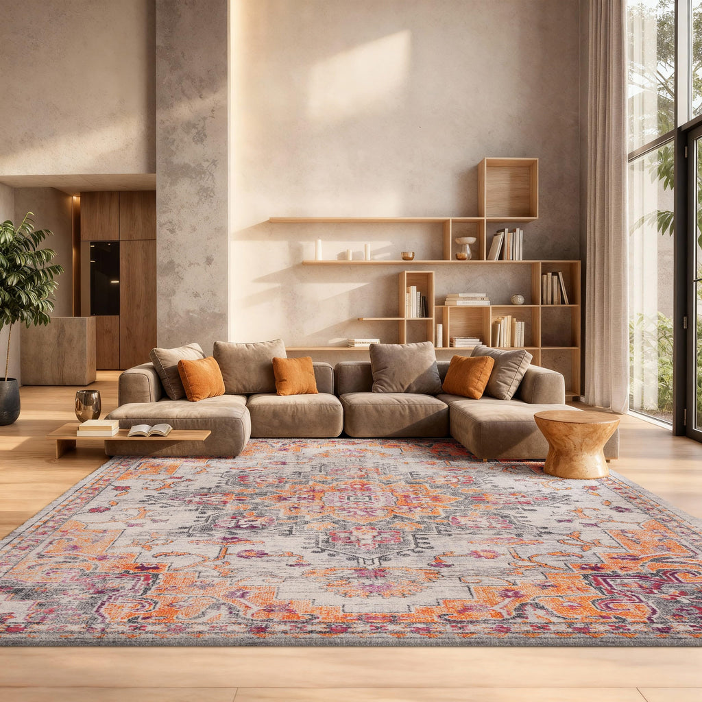 SAFAVIEH Madison Collection Area Rug - 2'2" x 4', Beige & Orange, Boho Chic Distressed Medallion Design, Non-Shedding & Easy to Clean, Ideal for Living Room, Bedroom, Dining Space (MAD473E)